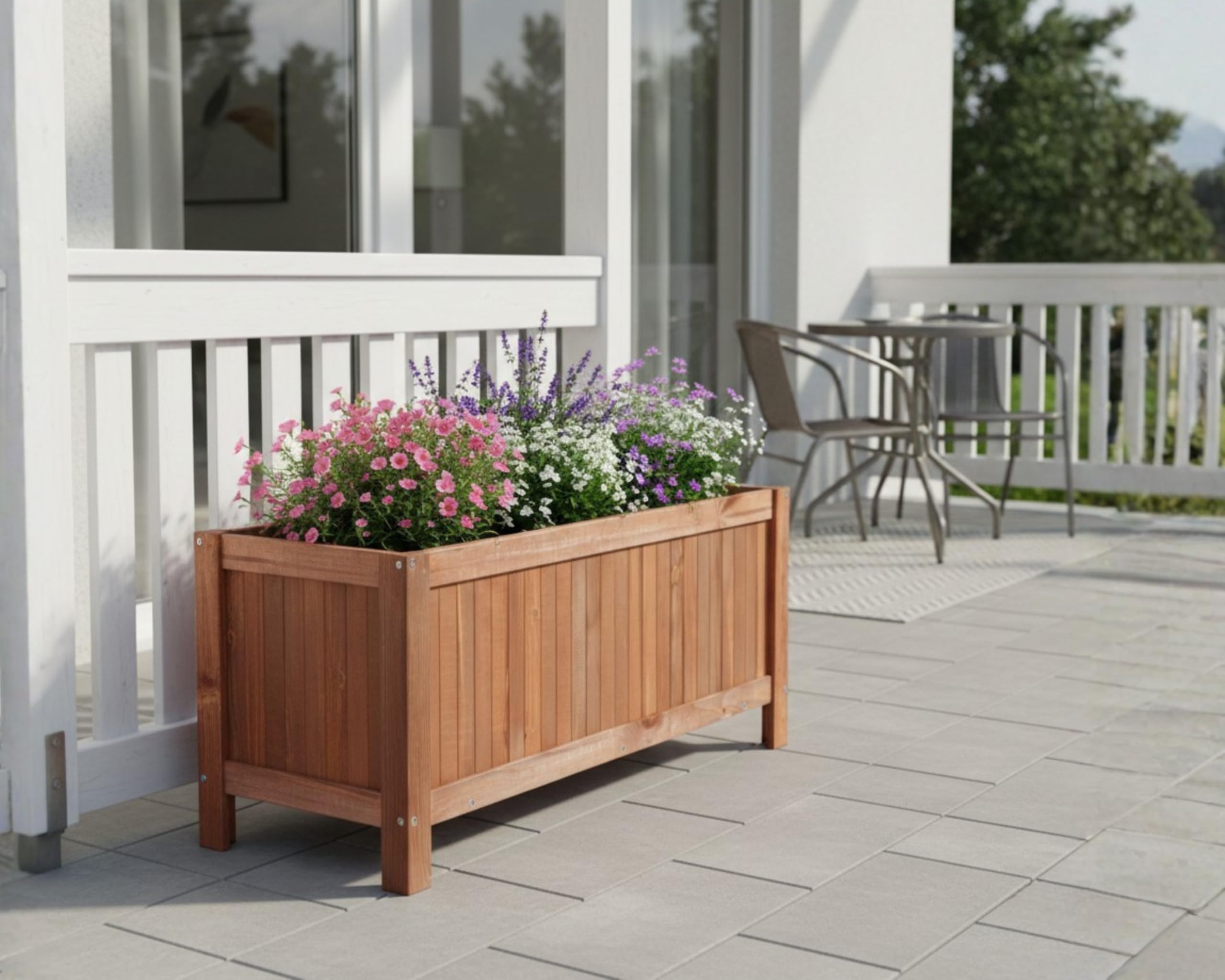 Pflanzkübel Groß Außen Holz – Wetterfester Blumenkasten 80x40x37cm aus FSC-Kiefernholz mit Füßen; Imprägnierter Blumentopf für Balkon & Garten, Braun