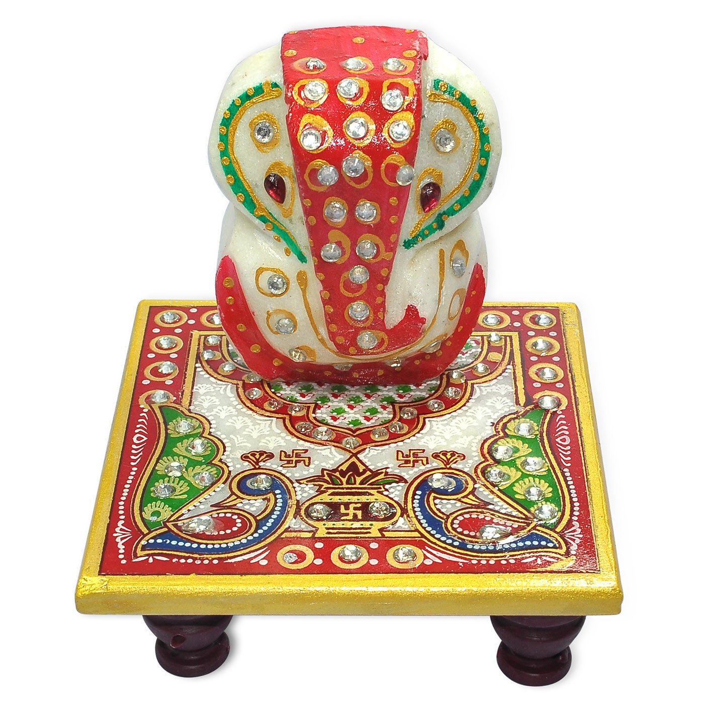 Dungri India CraftDungri India Meenakari Work Lord Ganesha Idol n Marble Made Fancy Pooja Chowki