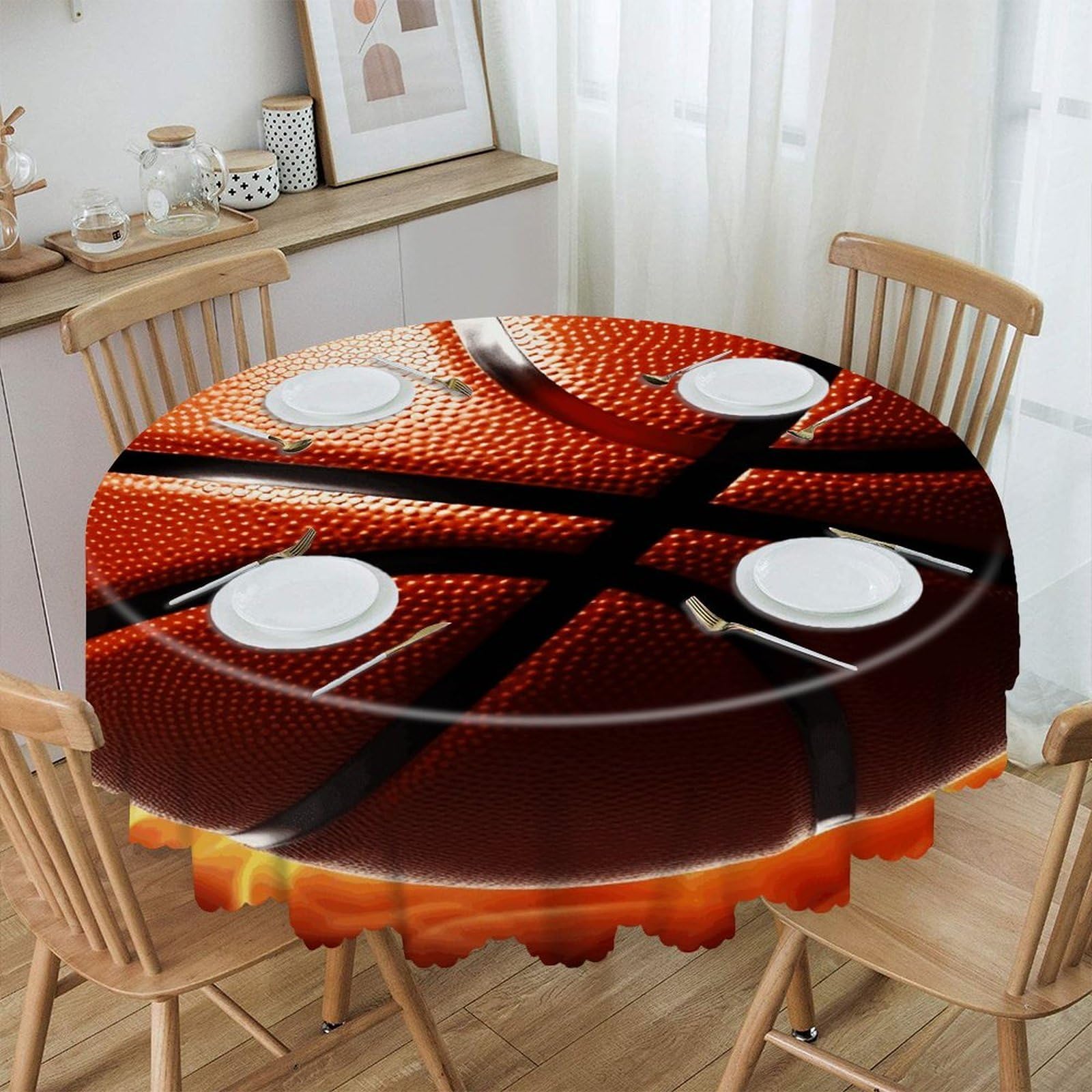 VstaDank Basketball Round Tablecloth Premium Polyester Table Cloth Heavy Duty Washable Fabric Tablecloth Waterproof Holiday Table Cover Decorative Tablecloths for Dining 60"