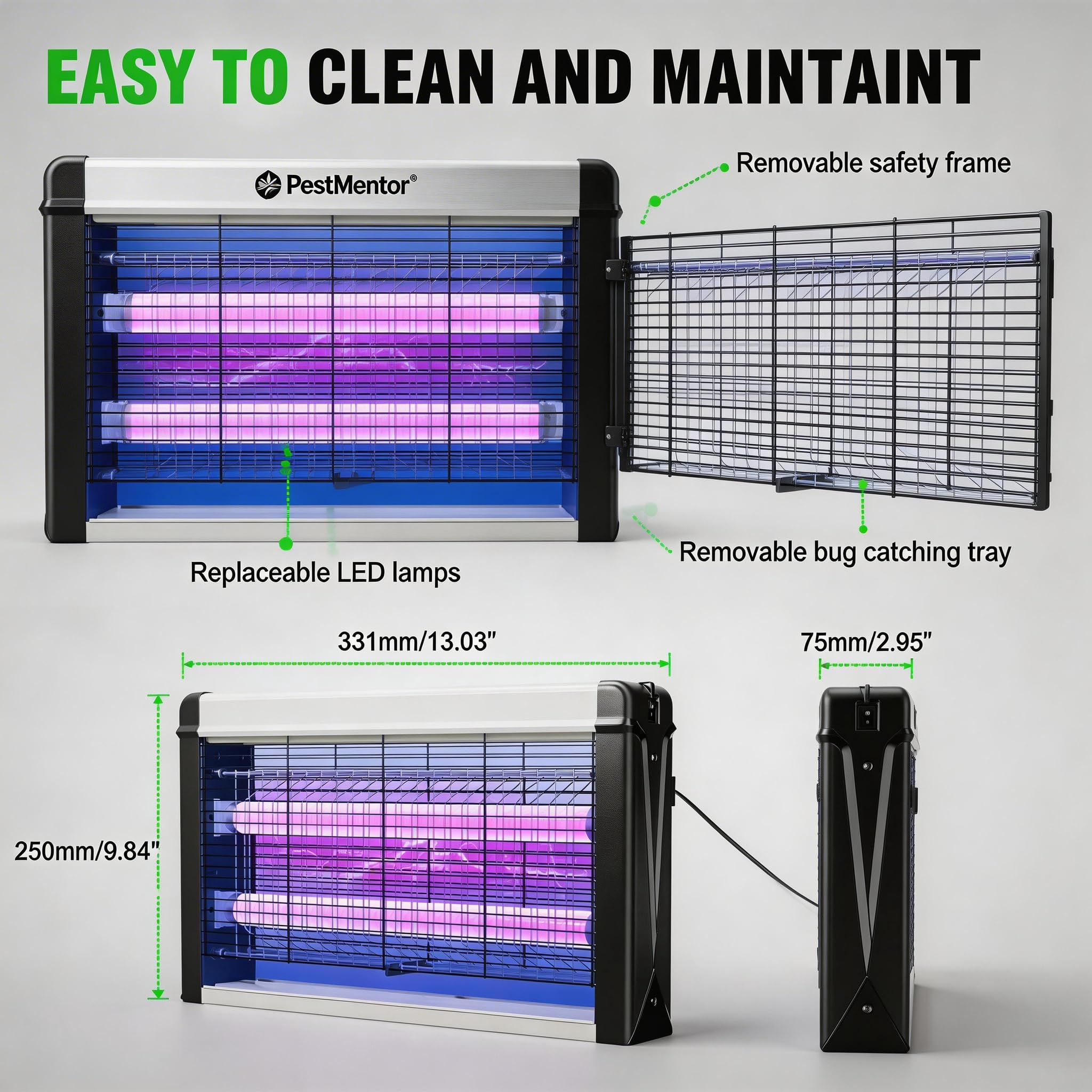 Bug Zapper Indoor Leistungsstarker 20W Elektronischer Fliegenvernichter für Mücken, Pilzmücken, Motten & fliegende Schädlinge - Ideal für Zuhause, Küche, Esszimmer, Schlafzimmer, Büro, Restaurant