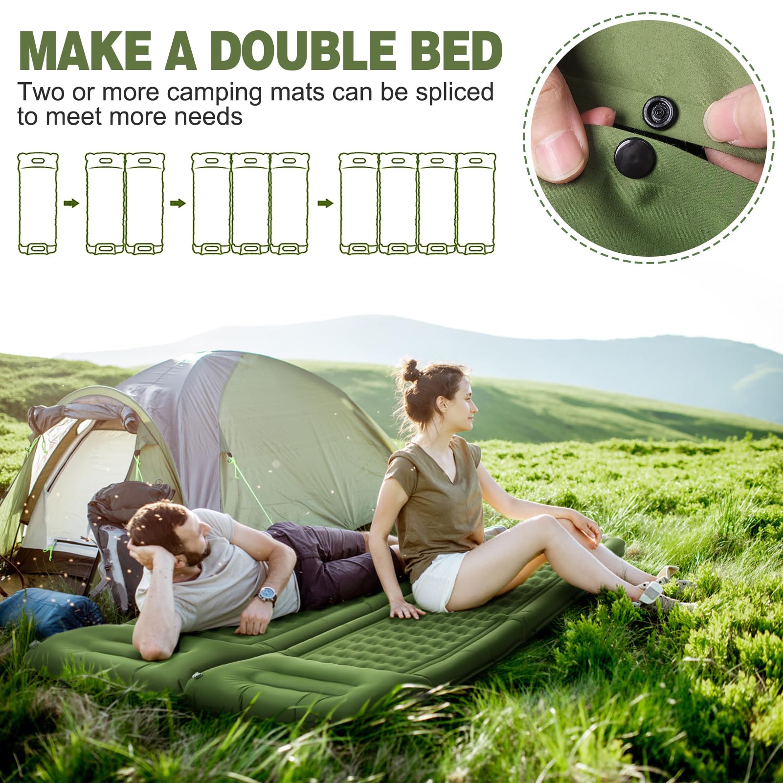 Kiaitre Isomatte,12CM Verdicktes Luftmatratze Camping mit Kissen und Fußpresse Pumpe, Ultraleicht Wasserdicht Isomatte Camping Matratze für Wandern, Strand, Outdoor und Zelt