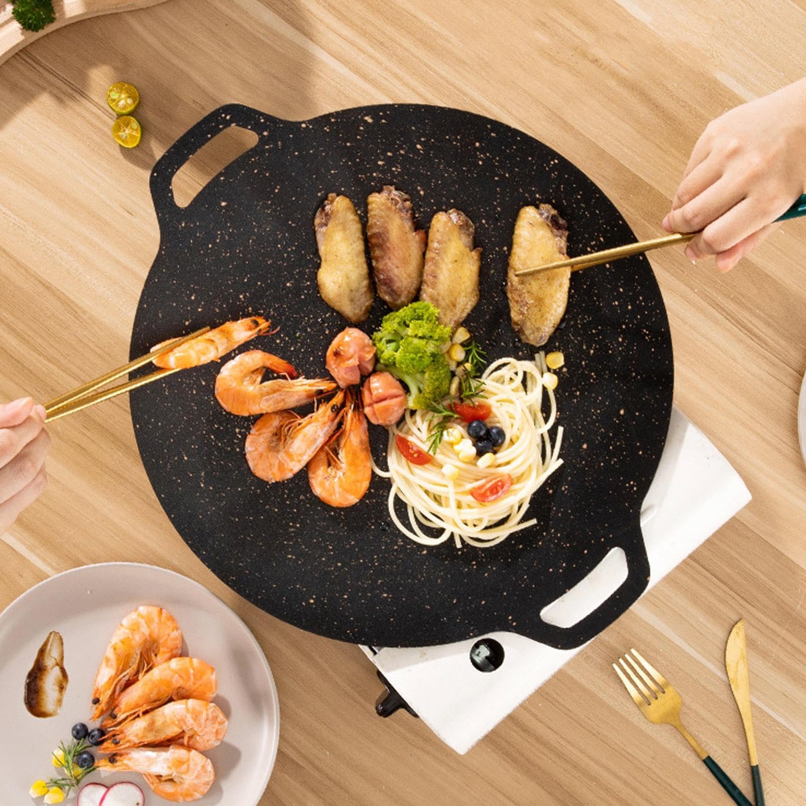 Keenso Panna della Griglia Coreana, Piastra per Barbecue per Rivestimento a 6 Strati per Induzione, Stufa a Gas, Cottura Elettrica (36 cm
