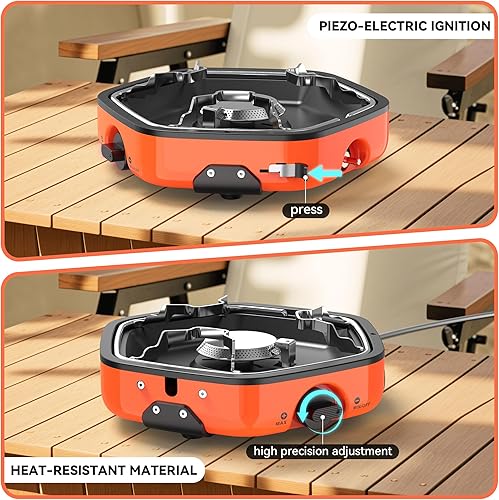 Miniatura 5 de GIGART Estufa portátil de propano para campamento, estufa de campamento ajustable con encendido piezoeléctrico, estufa ligera para mochileros para