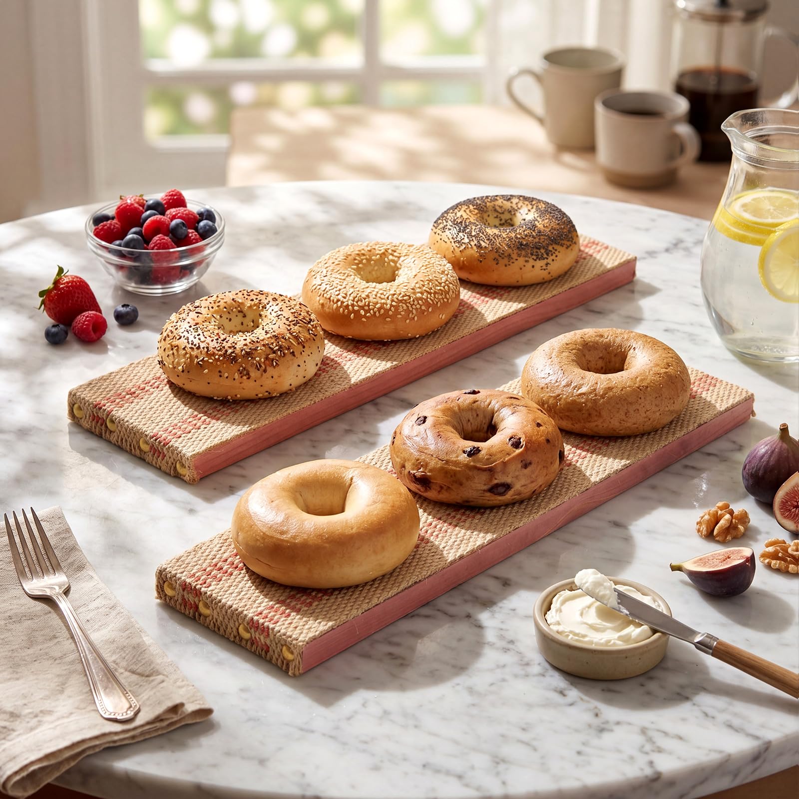 Sliner 3 vassoi da forno in legno di pino cedro con iuta essenziale, per tostatura di bagel, 40 x 9 x 2 cm, ideali per tostare una bella crosta di bagel, idea regalo