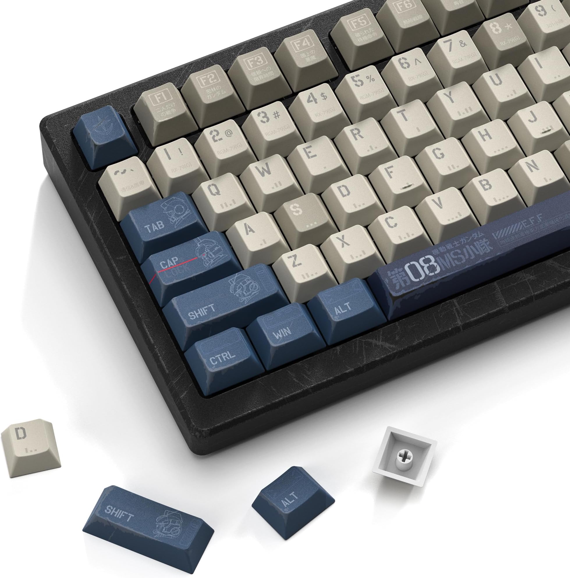 dagaladoo Retro Japanese Anime PBT keycaps,Beige/Blue Keycaps 60% 65% 100%,Dye Sublimation Custom Key caps,Cherry Profile Keyboard Key caps for TKL US Layout Mechanical Keyboard