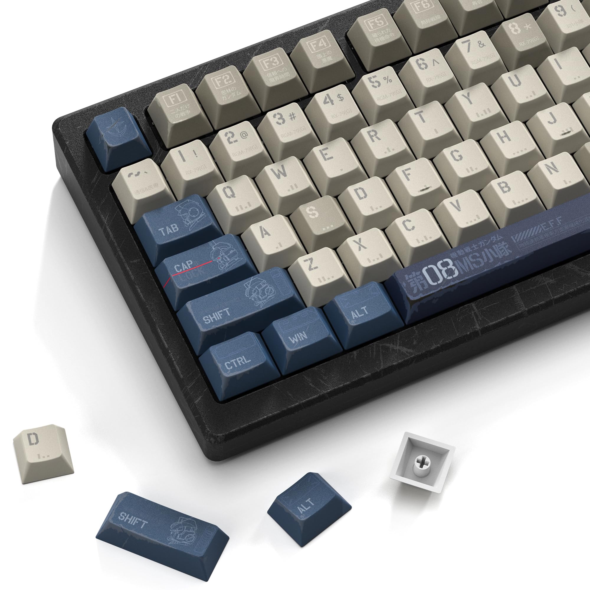 dagaladoo Retro Japanese Anime PBT keycaps,Beige/Blue Keycaps 60% 65% 100%,Dye Sublimation Custom Key caps,Cherry Profile Keyboard Key caps for TKL US Layout Mechanical Keyboard