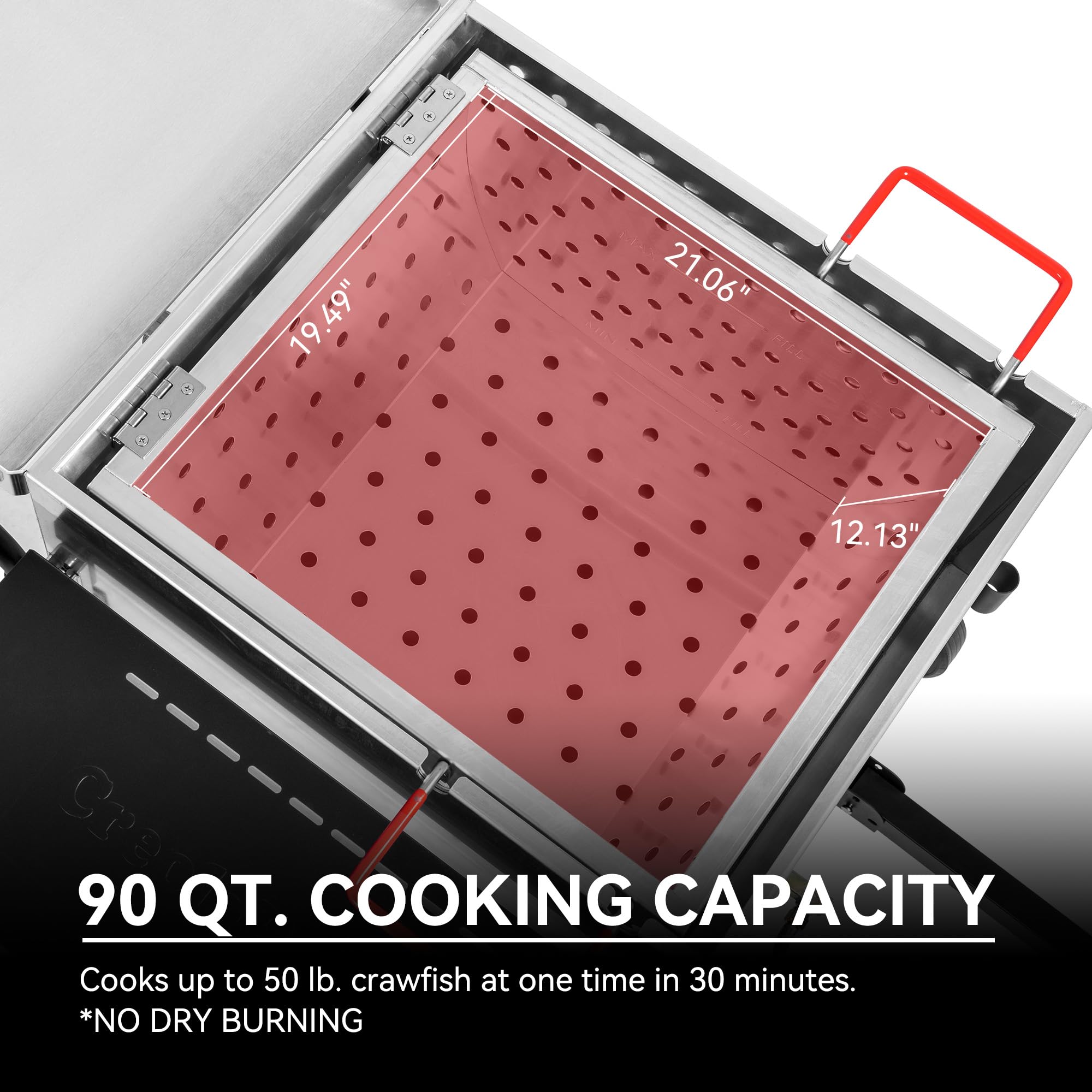 Creole Feast CFB1001A 90 QT kocioł na raki, zewnętrzny pojedynczy worek, kuchenka gazowa propanowa ze składanym uchwytem montażowym cylindra i wiosłem mieszającym, na owoce morza i raki, czarny