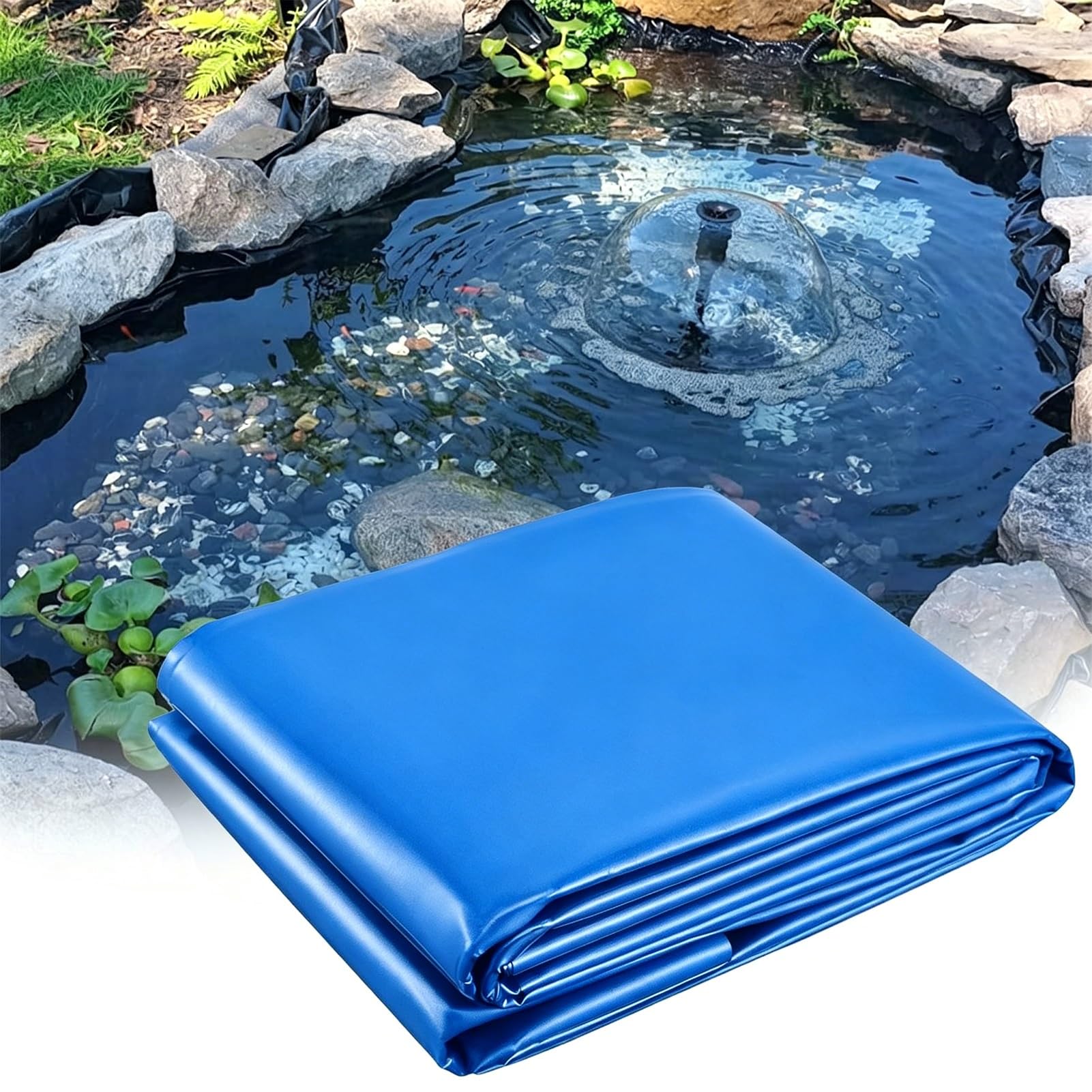 Yopappol Blue Pond Liner Underlay, Durable HDPE Waterproof Membrane, Multi-Use Waterproof Membrane for Swimming Pools, Koi Ponds &Water Parks(4x8m(13.1x26.2ft))