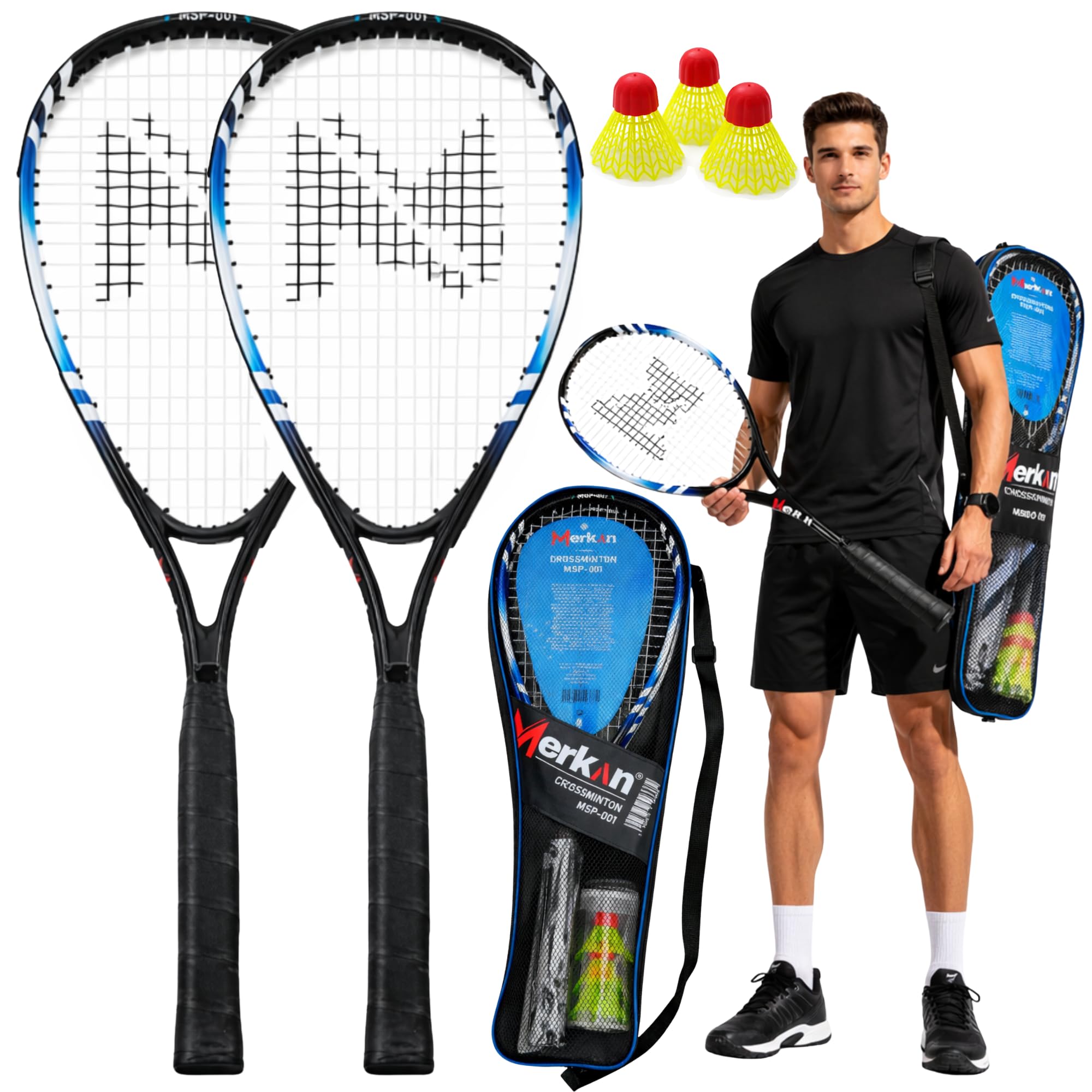 Speed-Badminton Set, 2 handliche Aluminiumschläger, Länge 58,9 cm, ideal geeignet für stabiles und schnelles Spielen, hochwertige Tasche (MSP-001)