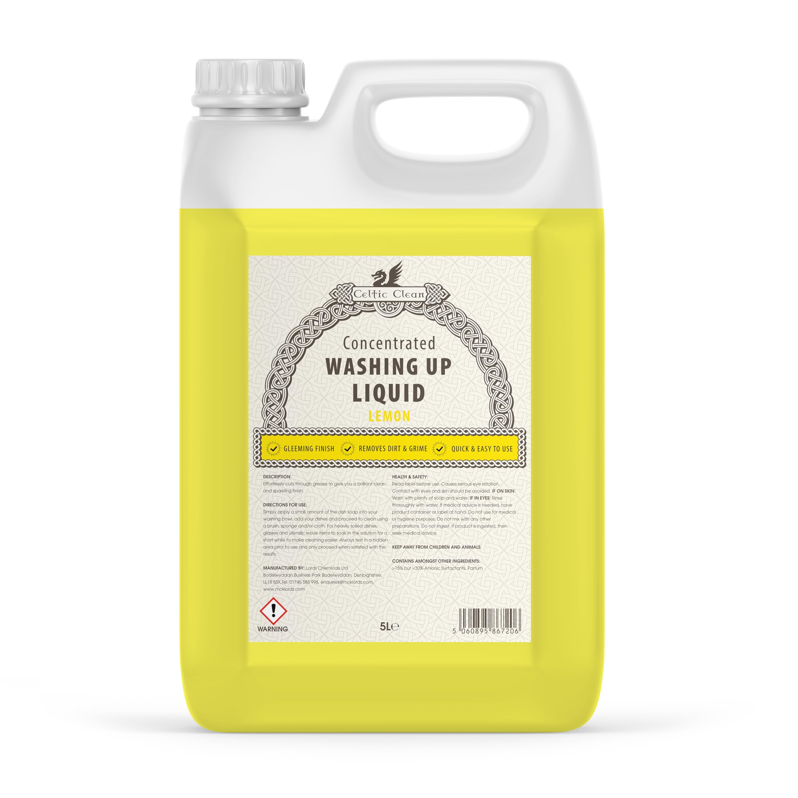Celtic Clean - Washing Up Liquid - Lemon - 5 Litre