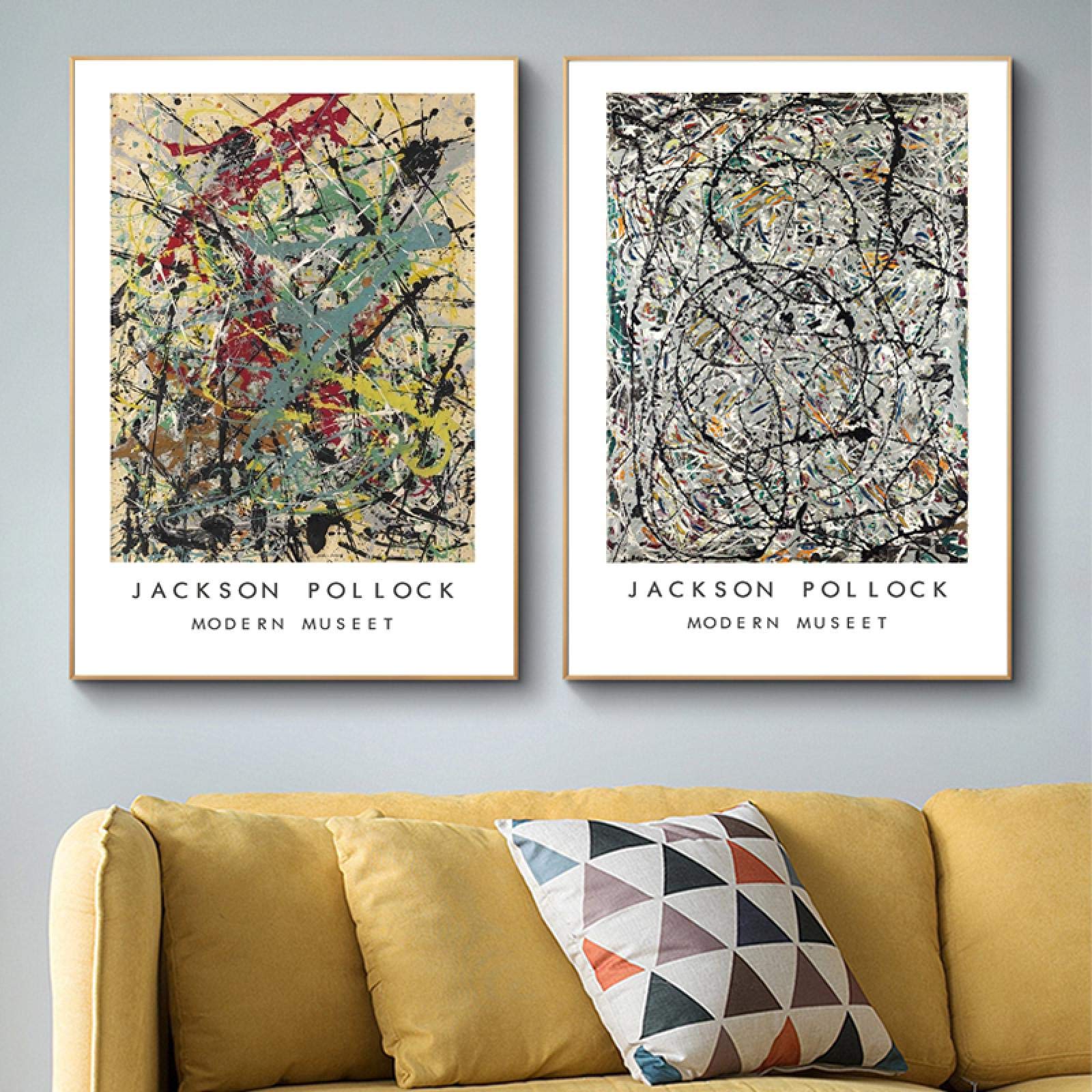 Jackson Pollock Abstract Colorful Canvas Painting Modern Posters and Prints Wall Art Picture for Living Room Wall Decor Cuadros 60x90cmx2(24x36"x2) Frameless