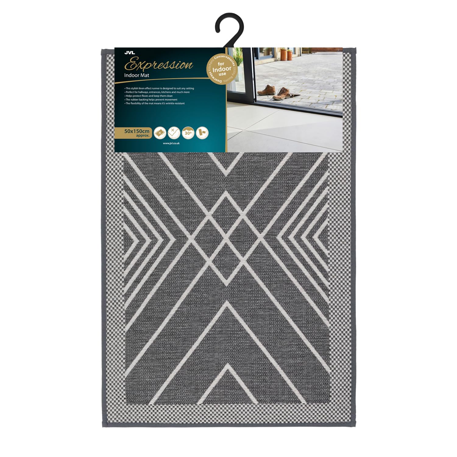JVL Expression Machine Washable Entrance Doormat, 50x75cm - Stripes