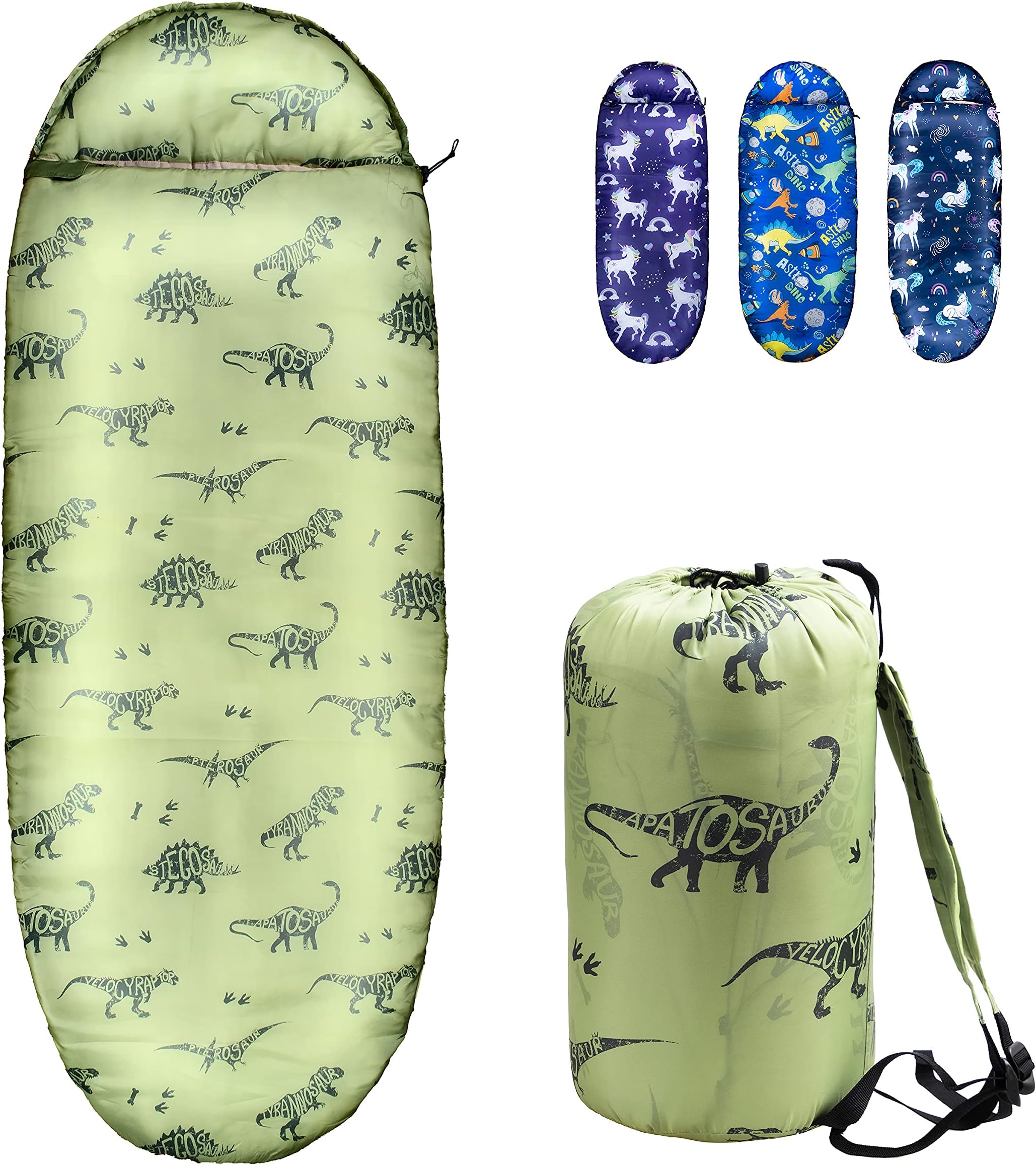 Kids Sleeping Bags for Girls and Boys โ Unicorn Rainbow | Space Dinosaur โ Rioyalo YOLO 45 Camping Sleeping Bags for Kids with Carry Bag - Outdoor and Indoor