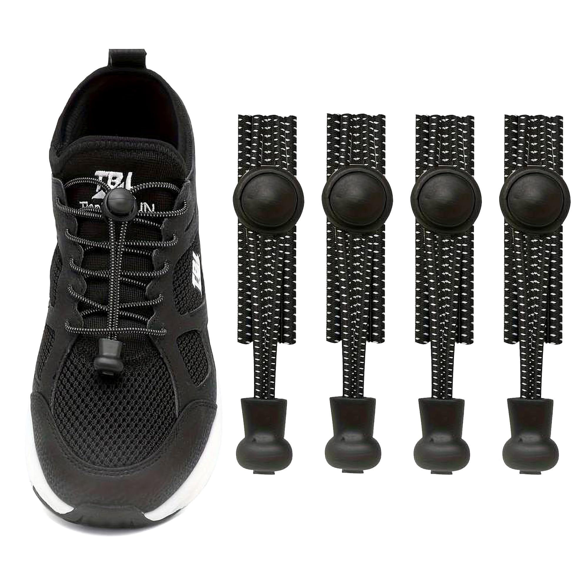 BOLDSTUFFNo Tie Shoelaces Elastic Shoe Laces for Sneakers No Tie Shoelaces Lock Shoe Laces Tieless Black for all type Shoes Set for Adults-Unisex | Quick Lace Length: 100 CM |