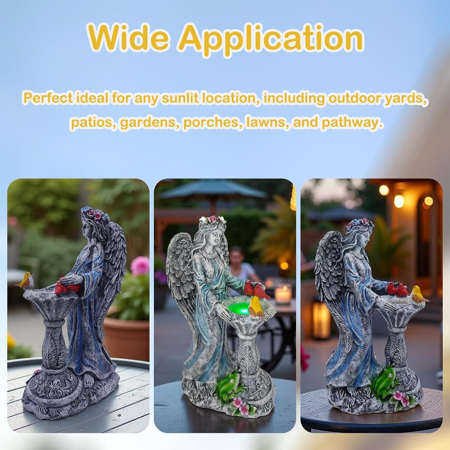 Mrocioa Solar Outdoor Garden Decor Angel Statue Light with Color Changing Birdbath, Waterproof Led Home Decor Figurine Lights for Yard Patio Front Porch, Housewarming Gifts for Easter Spring - Image 5