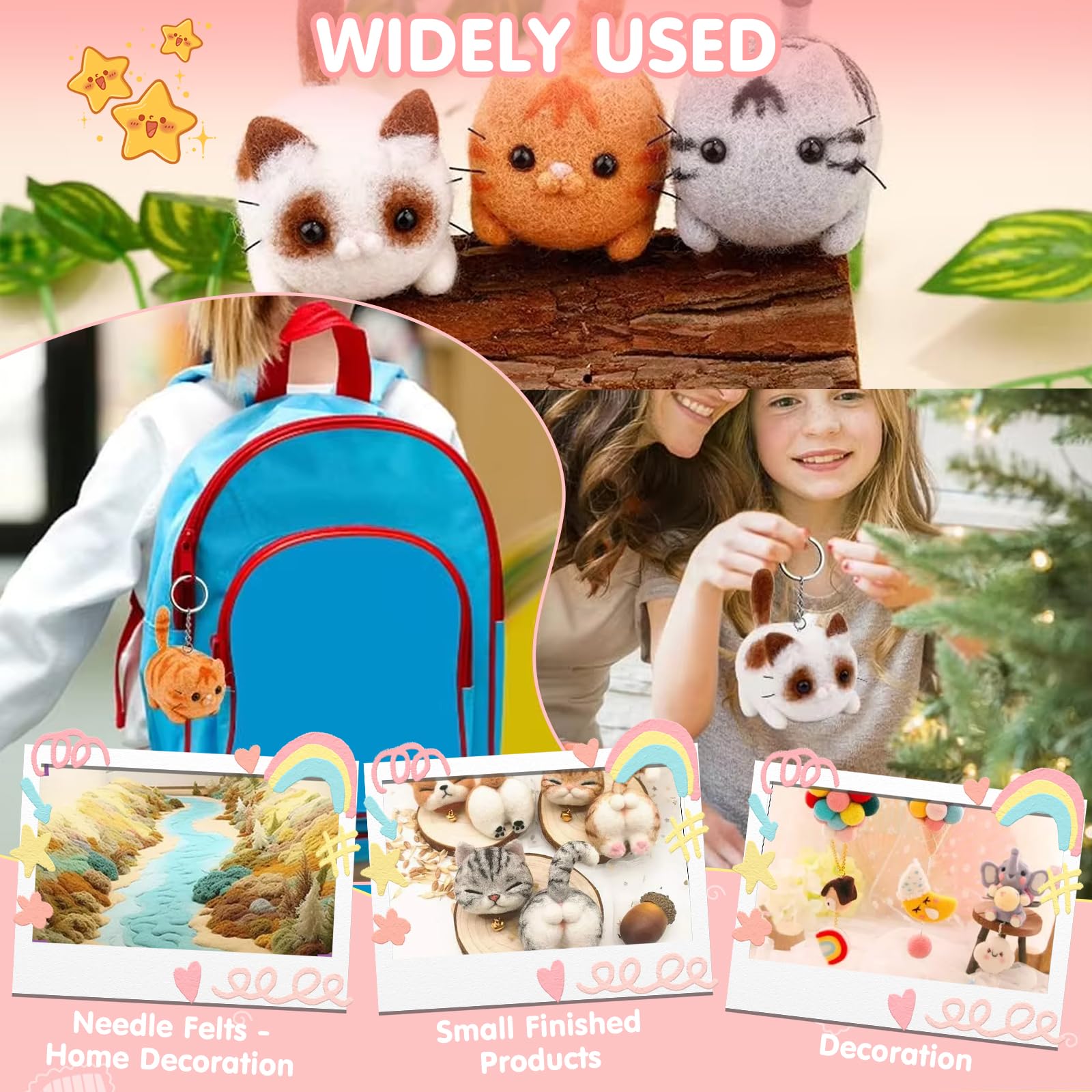 Kuabiz Aguja de Fieltro con Aguja Lana Manualidades, DIY Lana de Fieltro para niños y familias, con lana de fieltro de 120 g, agujas de fieltro, almohadilla de fieltro