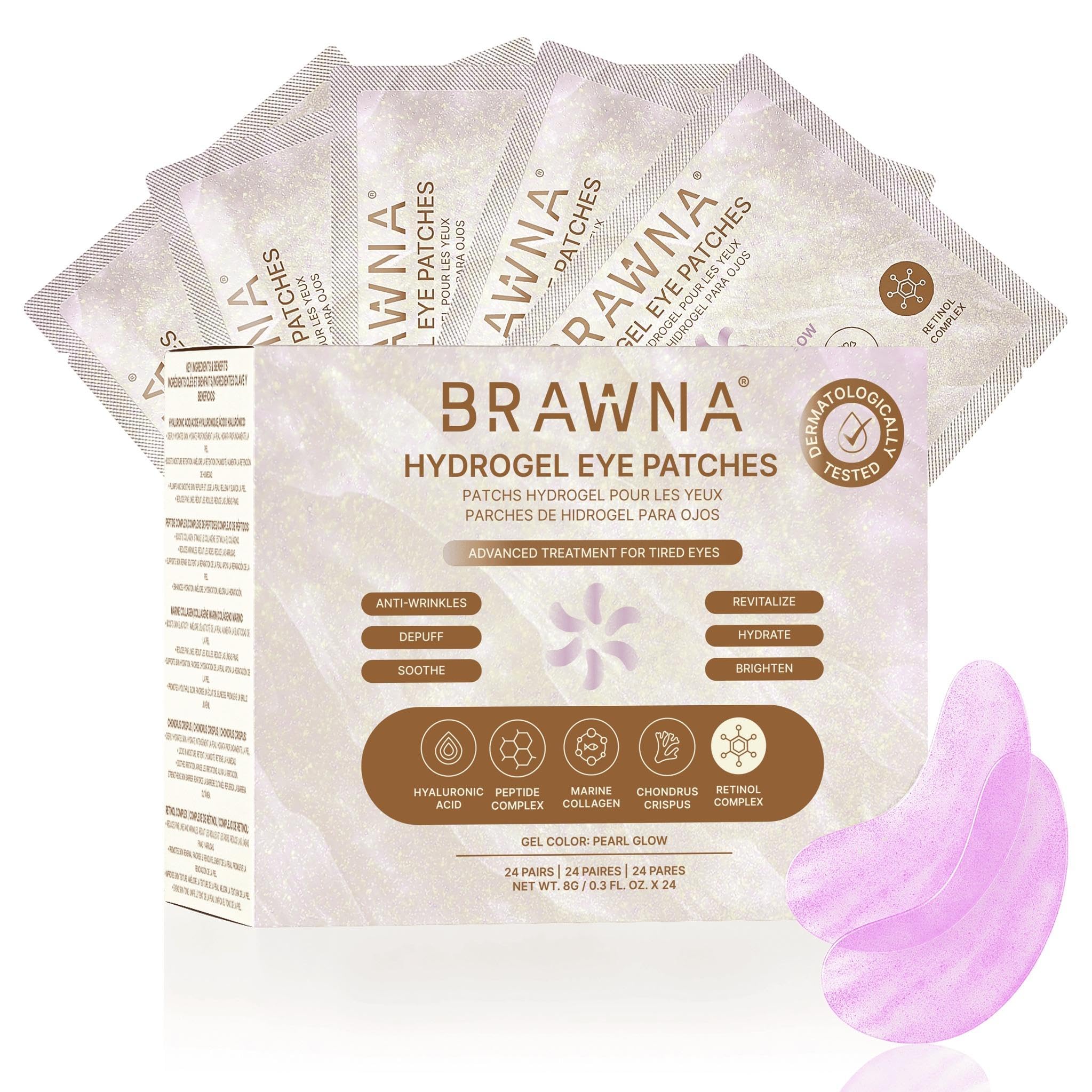 BRAWNA Under Eye Patches Hydrogel Masks with Retinol Collagen Hyaluronic Acid For Puffy Eyes Wrinkles Eye Bags Dark