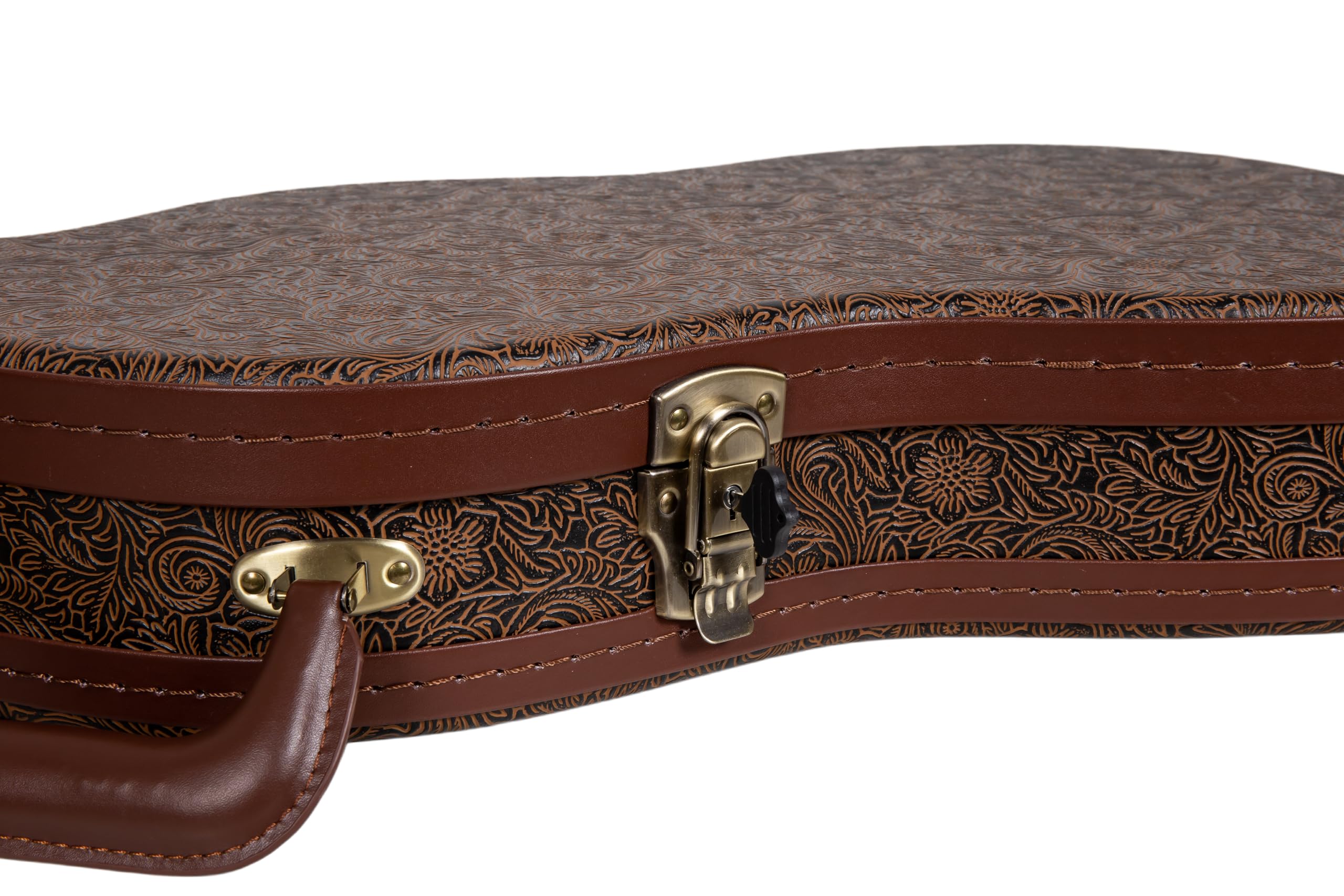 Crossrock Étui Guitare électrique profilé en Bois pour Fender Stratocaster & Telecaster | Finition Marron Blossom, intérieur Velours Bordeaux, Serrure – Série Designer (CRW530STBQ)