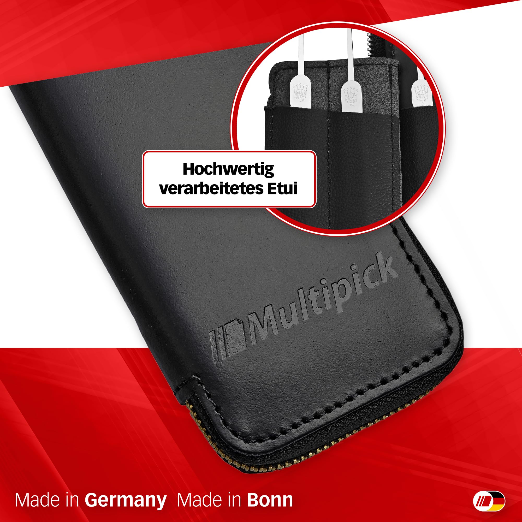 MULTIPICK ELITE 17 Lockpicking Set [17 Pezzi, Compresa la Custodia in Pelle] Grimaldelli per Serratura - Kit Grimaldelli - Apri lucchetto - Kit Scassinatore - Grimaldello & Grimaldelli