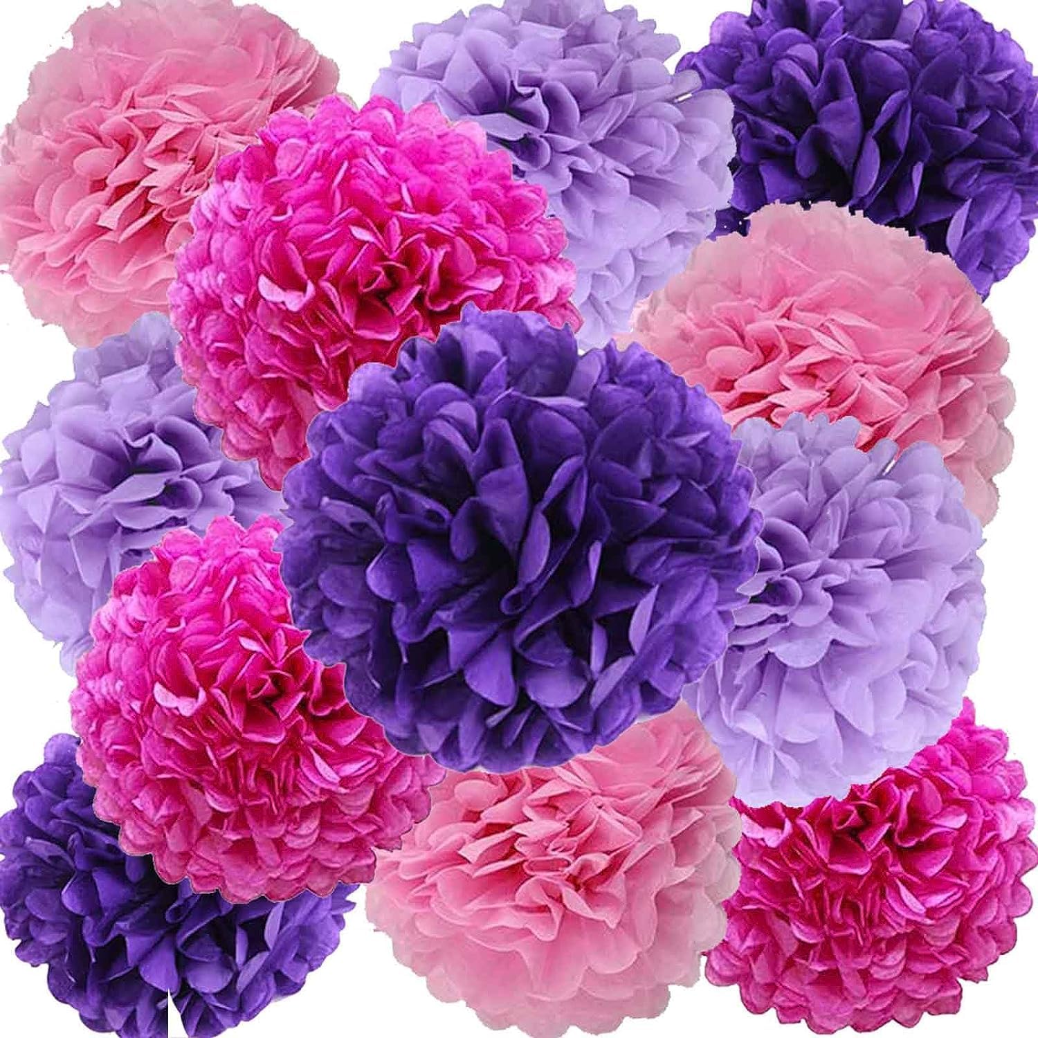 GAKA FAVOR Pompones de Papel de Seda Morado Cambio Gradual - 12 Piezas Papel Pom Poms Flores Tissue para Fiestas de Cumpleanos Decoración de Boda, Fiesta Cumpleaños, Bienvenida al Bebé