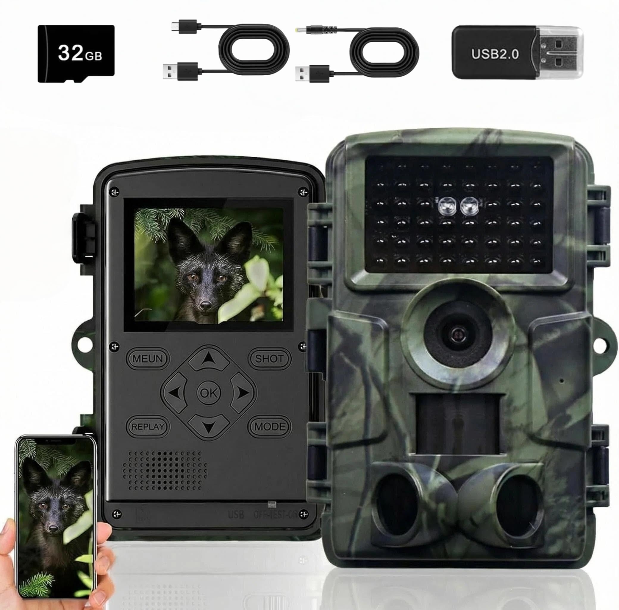 Wildkamera mit Bewegungsmelder Nachtsicht - 4K 60MP Wildtierkamera WLAN mit 32GB SD Karte Handyübertragung App,0,2s Jagdkamera,950nm No Glow Infrarot Nachtsichtkamera Outdoor,IP66 Wasserdicht