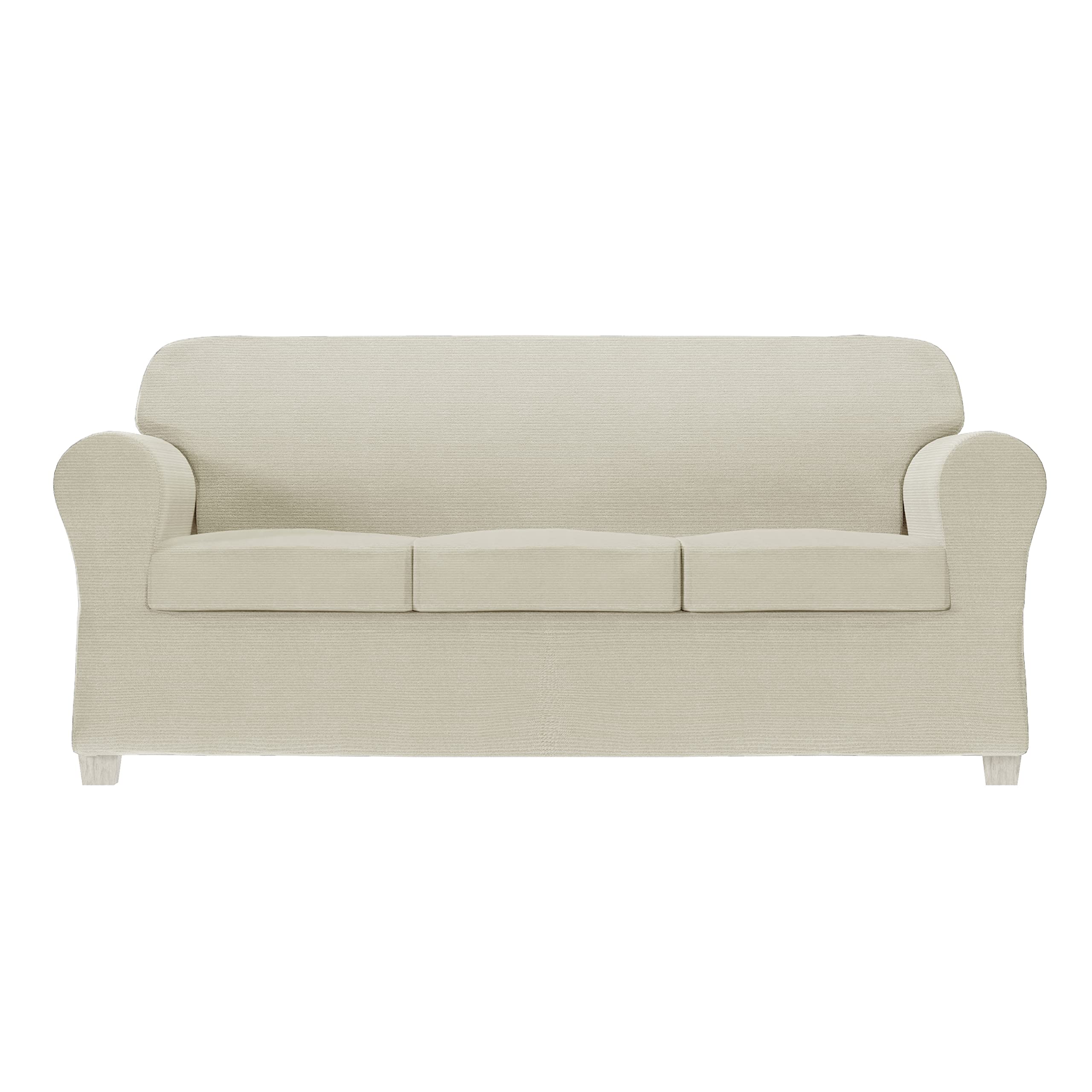 Zenna Home 4-Piece Chenille Stretch Sofa Slipcover, Ivory