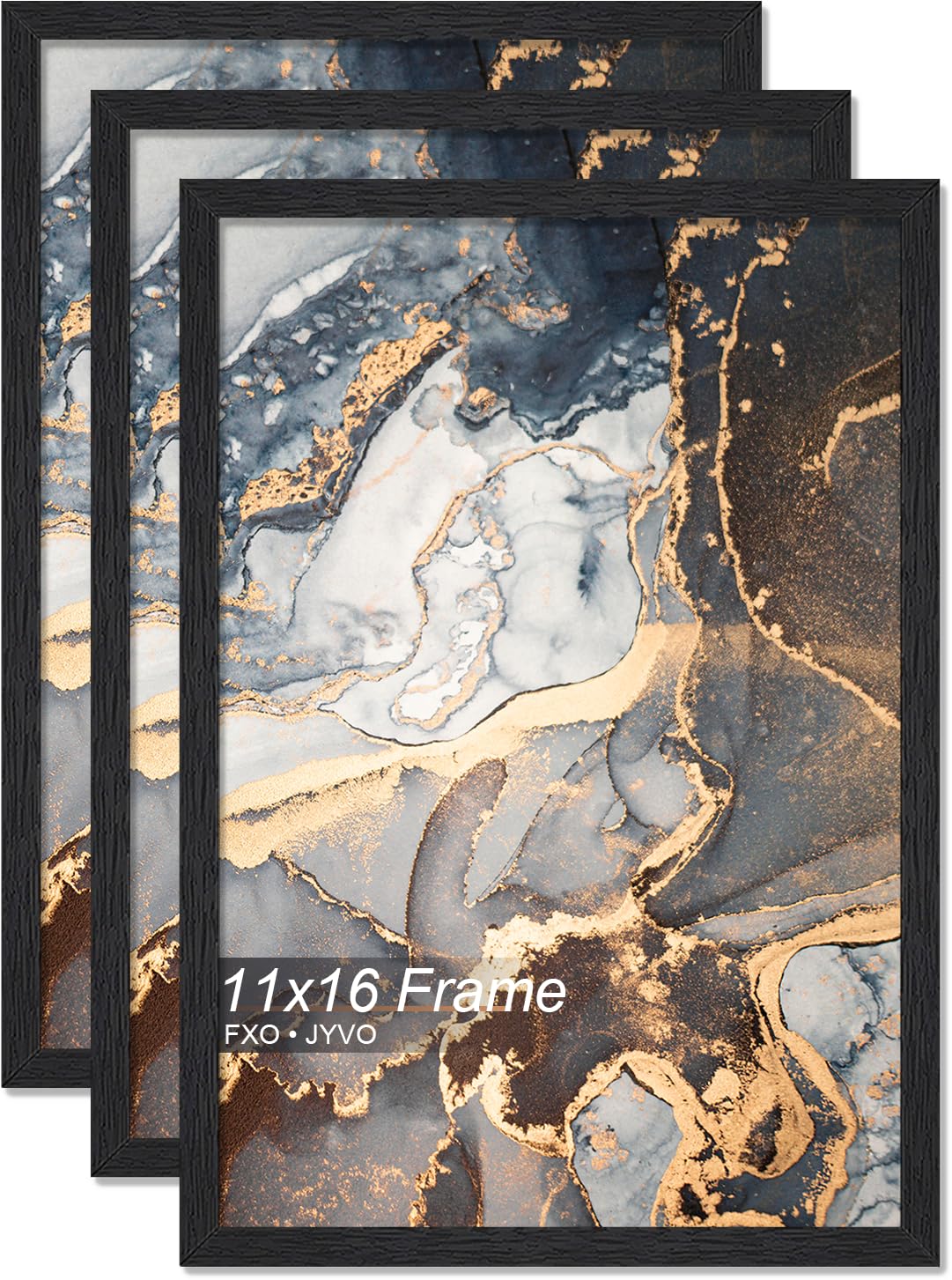 Fxojyvo Engineered Wood 11x16 Picture Frame Set of 3, Black Frame for 11 x 16 Inch Picture Poster Photo, Light Weight 11 by 16 Frame with Wood-grain for Wall - 3 Pack/Black/11 x16 โ image 1