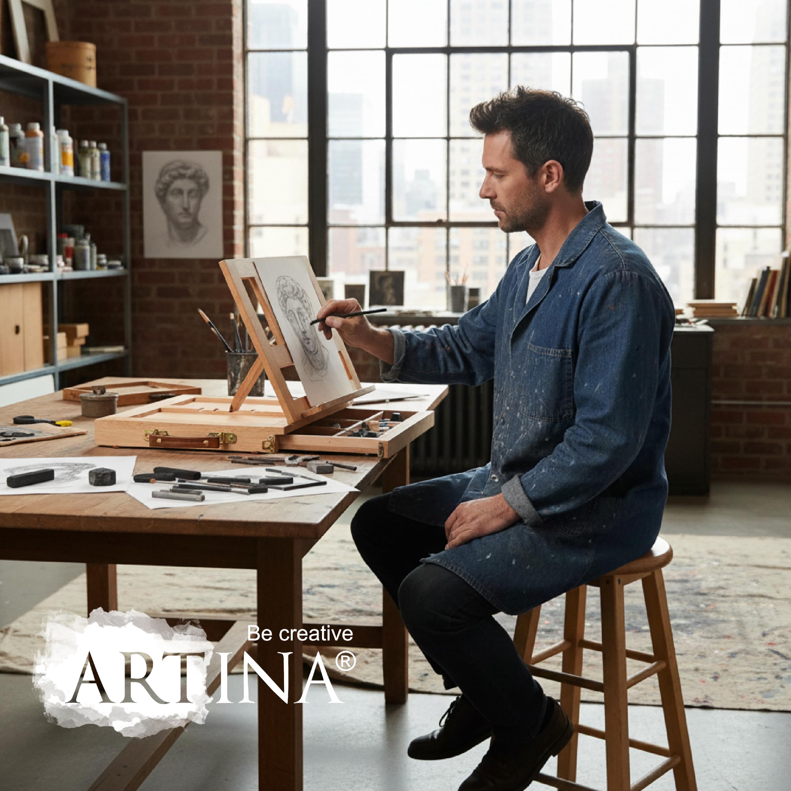 Artina mallette chevalet boîte planche à dessin avec tiroir rangement table | 33,5x26x27cm des accessoires et fournitures avec Malette Compartiments peinture artiste antidérapant peindre dessiner Colmar