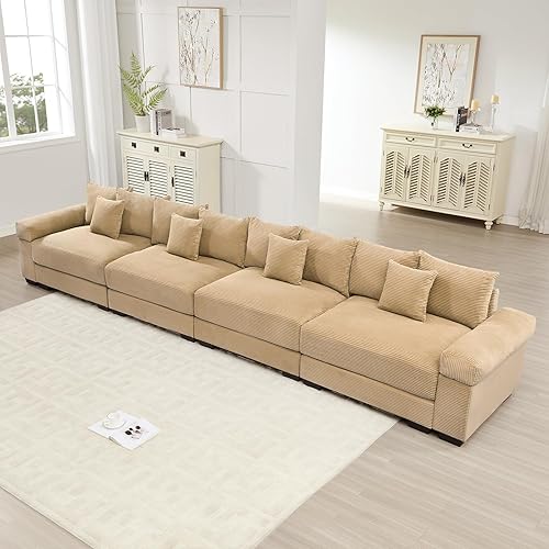 Miniatura 61 de Sofá modular de gran tamaño de 117.3 pulgadas, sofás modulares grandes de pana para sala de estar, sofás de 3 plazas, moderno juego de sofá de