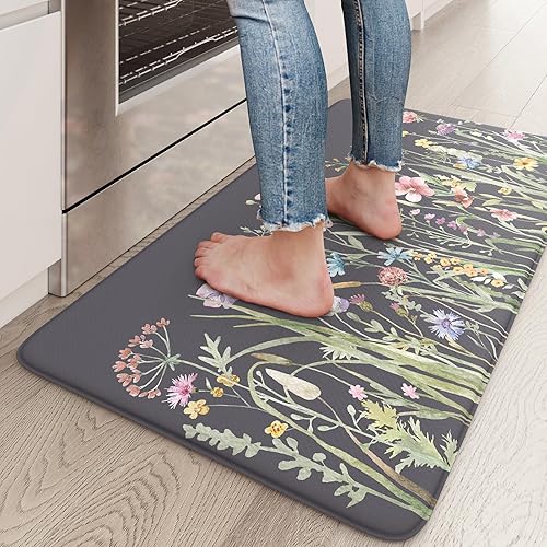 Miniatura 38 de KIMODE Tapete Antifatiga de Cocina para Piso, Juego de 2 Alfombras de Cocina Florales Estilo Granja, Tapetes de Piso de Cocina Antideslizantes,