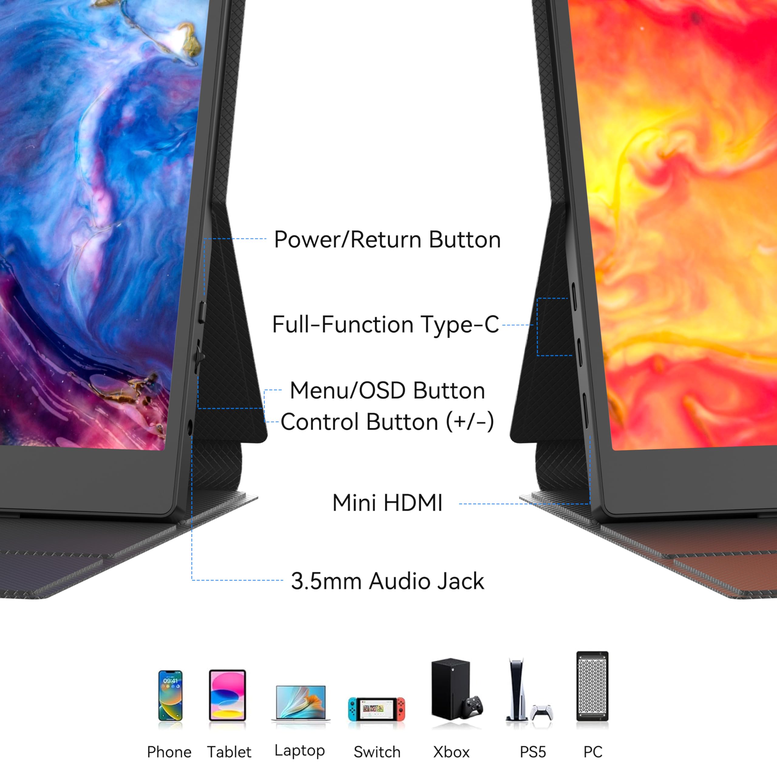 BENFEI Écran Portable 15,6'' Moniteur Gaming FHD 1080P IPS HDR, Ultra-Fin avec Pochette et Haut-parleurs, Plug&Play Via Display HDMI/USB-C pour PC/MacBook/Ordinateur Portable/PS5 4/Xbox/Switch/TV