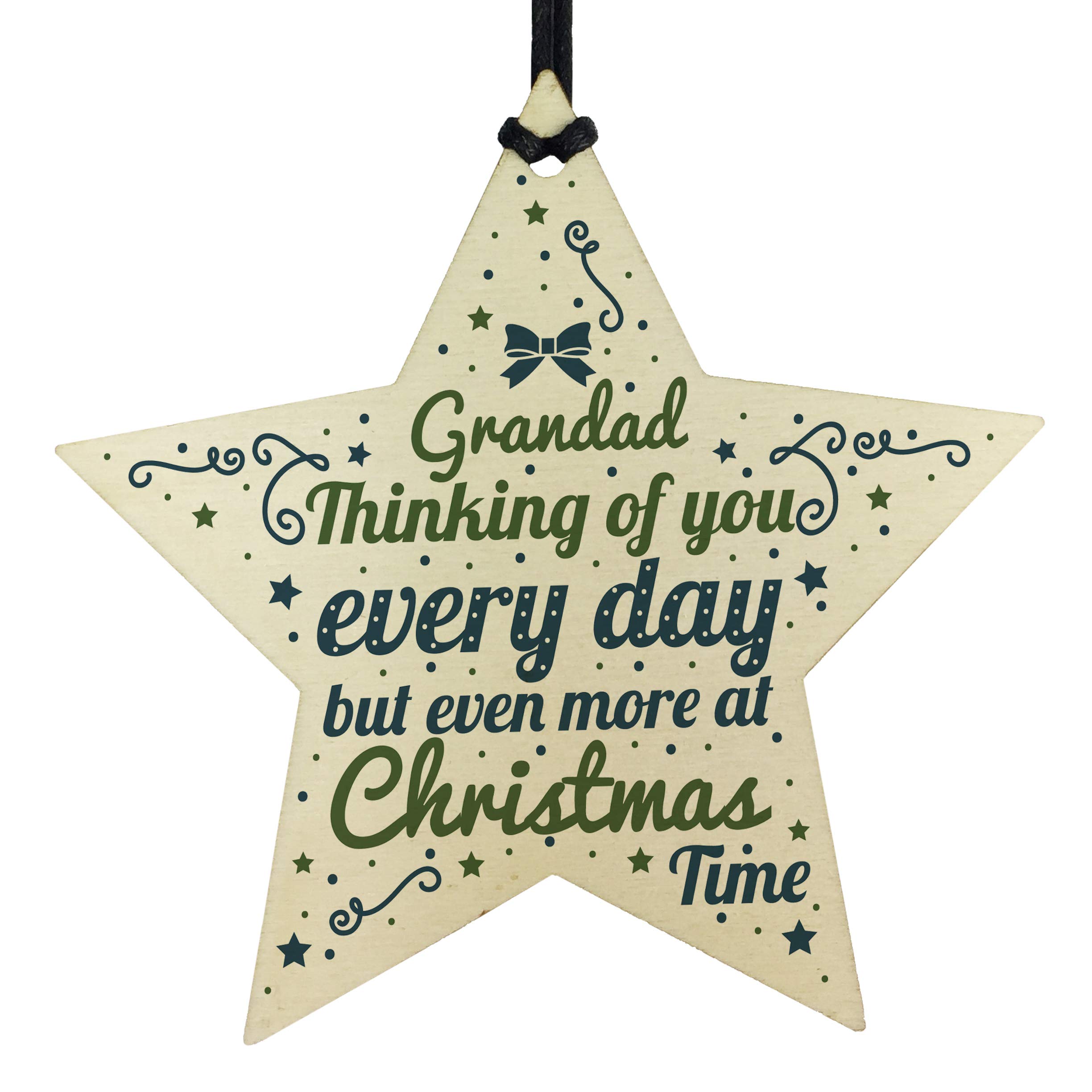 Red Ocean In Memory Hanging Wooden Star Christmas Tree Decoration Grandad Memorial Bauble Remembrance Keepsake