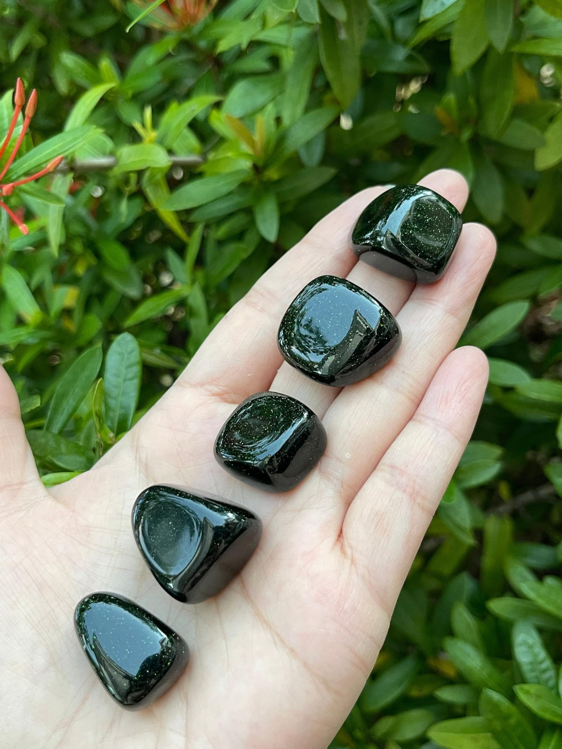 GAF TREASURES 5 Pcs Green Goldstone Tumbled Stones, Polished Green Goldstone Gemstone, Green Goldstone Healing Crystals (Green Goldstone)