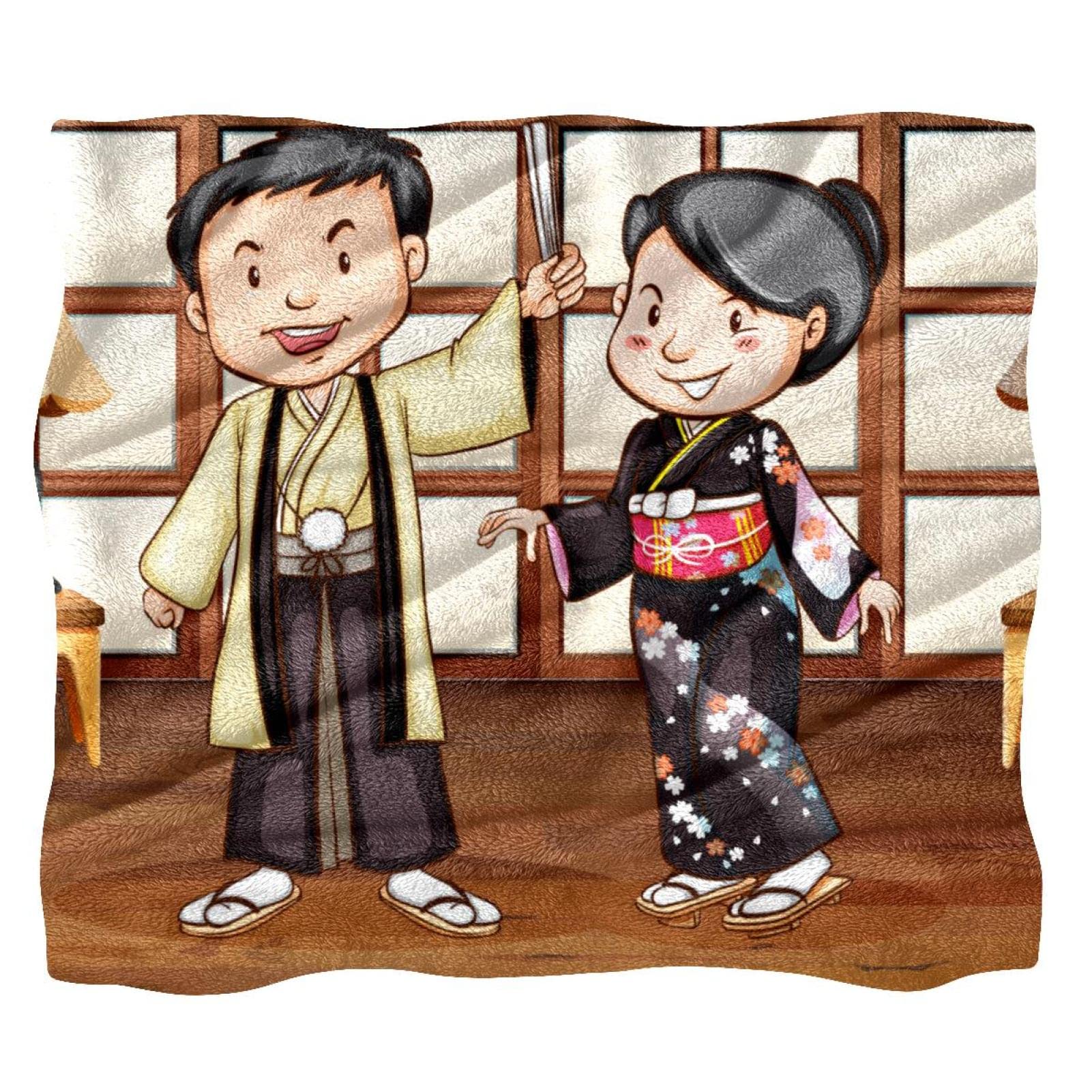 Couverture polaire douce contre le froid sur canapé lit couple japonais kimono