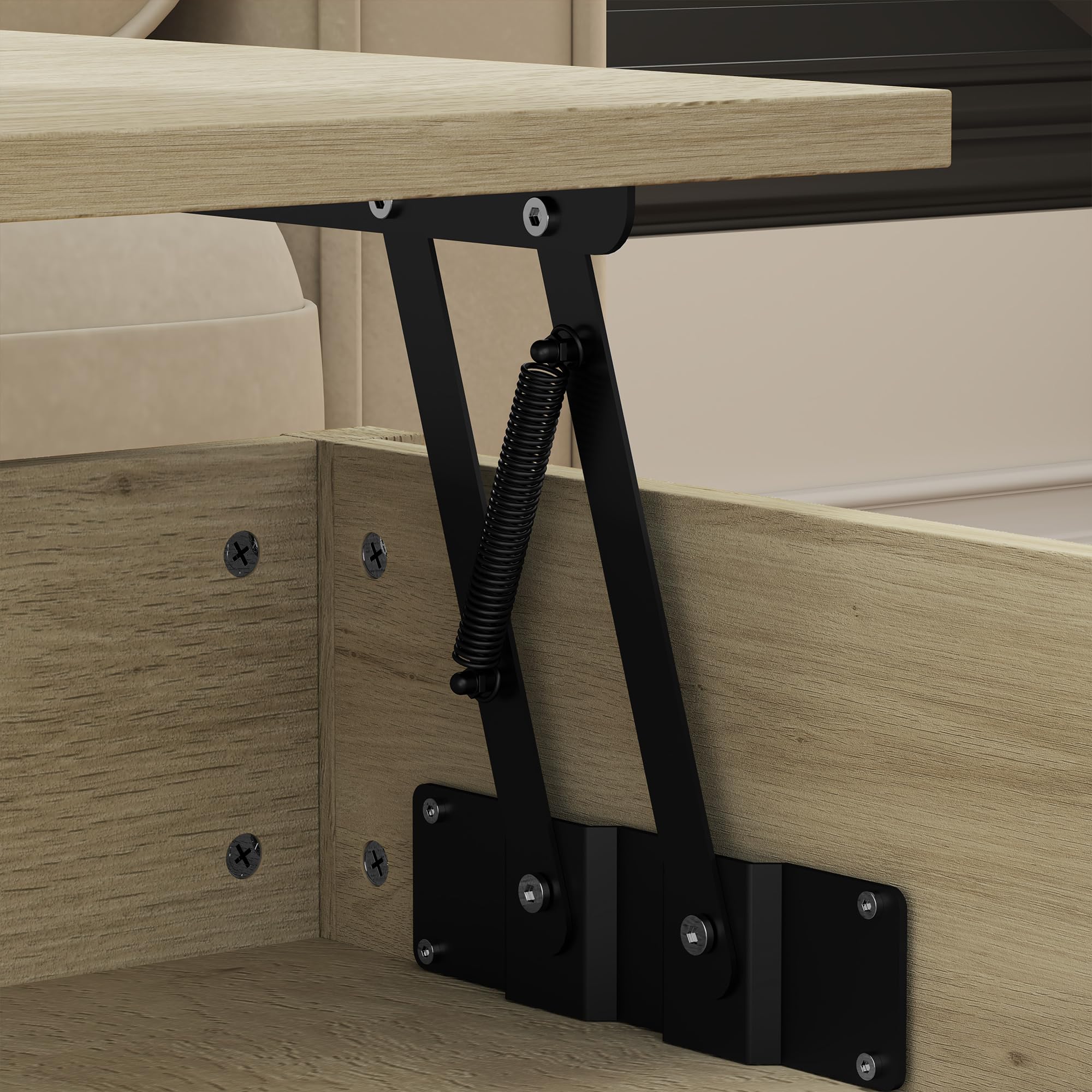 HOMCOM Mesa de Centro Elevable Encimera Elevable Cajones Roble | Mesa de Café, Espacio Oculto de Almacenaje, Estante Abierto, 100x50x48-62 cm