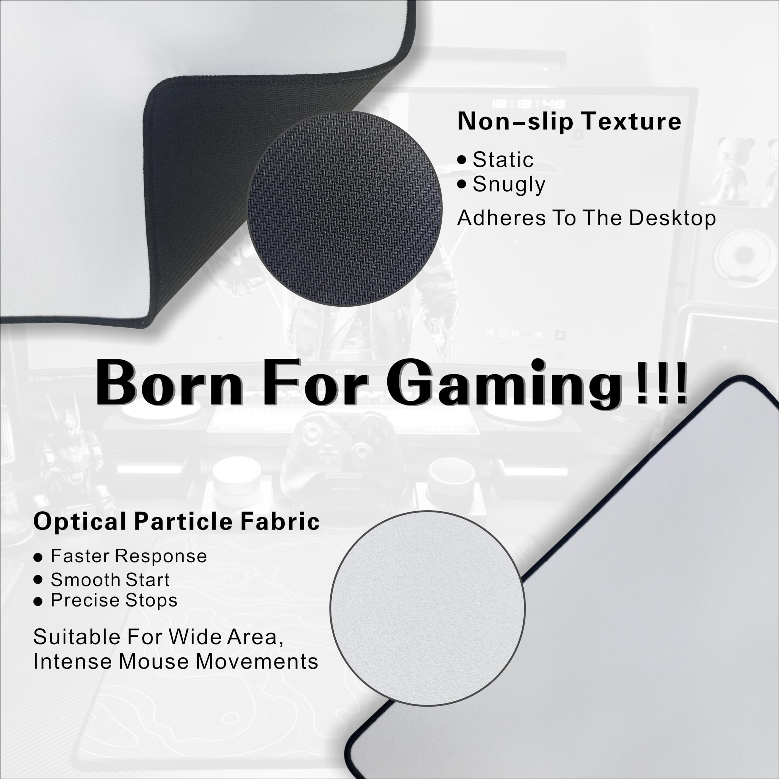 Large Gaming Mouse Pad - 17.72x15.75 Inch Non-Slip Surface With Optical Particle Fabric