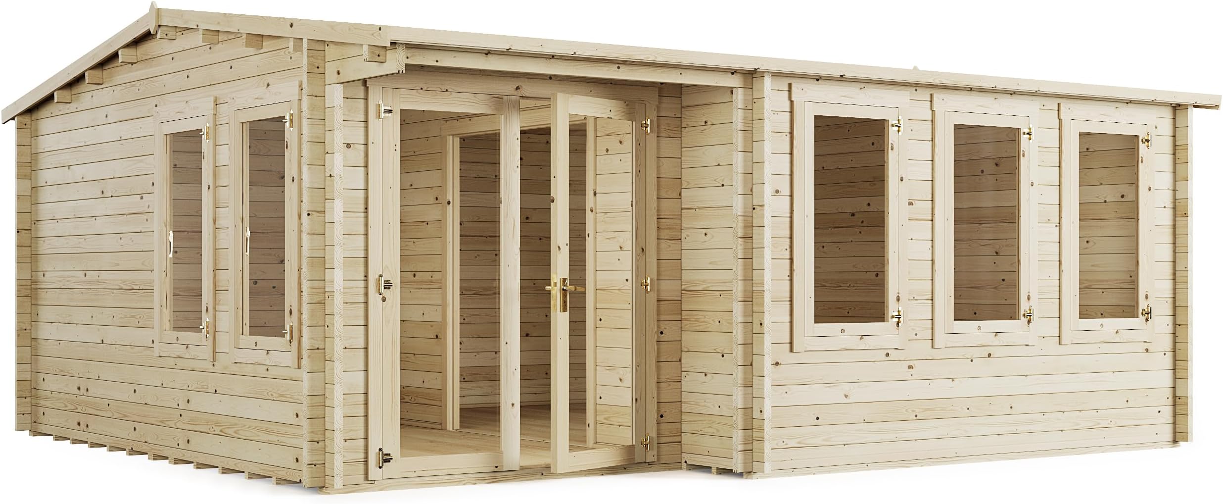 BillyOh Kent 5.5m x 5m Log Cabin Garden Office Studio Summer House Shed, Stylish Apex Design, Pressure Treated – Durable Garden Room Space with Double Doors, Easy Assembled Summer House
