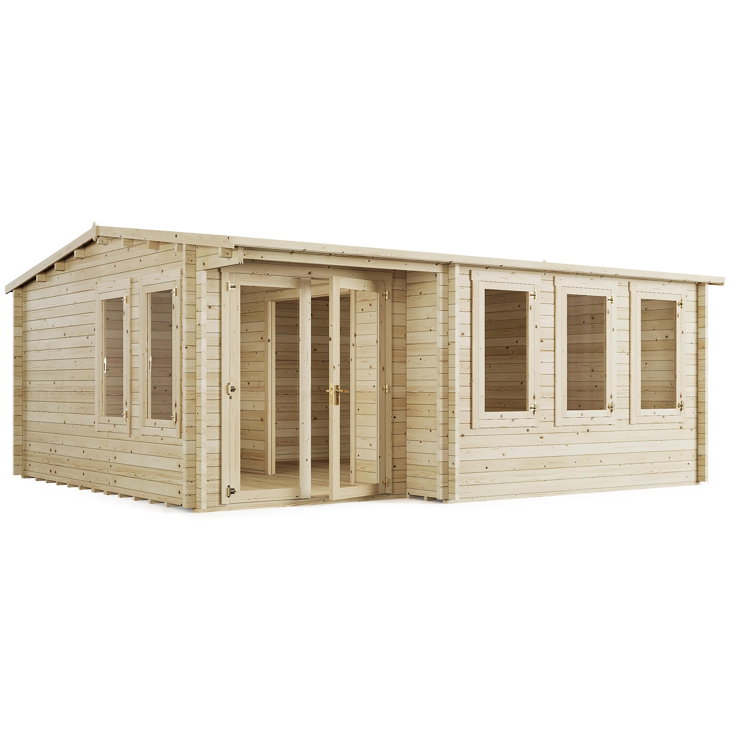 BillyOh Kent 5.5m x 5m Log Cabin Garden Office Studio Summer House Shed, Stylish Apex Design, Pressure Treated – Durable Garden Room Space with Double Doors, Easy Assembled Summer House