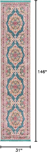 Miniatura 2 de Unique Loom Baracoa Collection - Alfombra Regla (2 pies 7 pulgadas x 12 pies 2 pulgadas, color turquesamarfil)