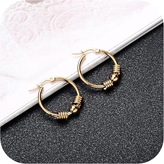Stainless Steel Earrings Hoops With Ball Earing Double Layer Different