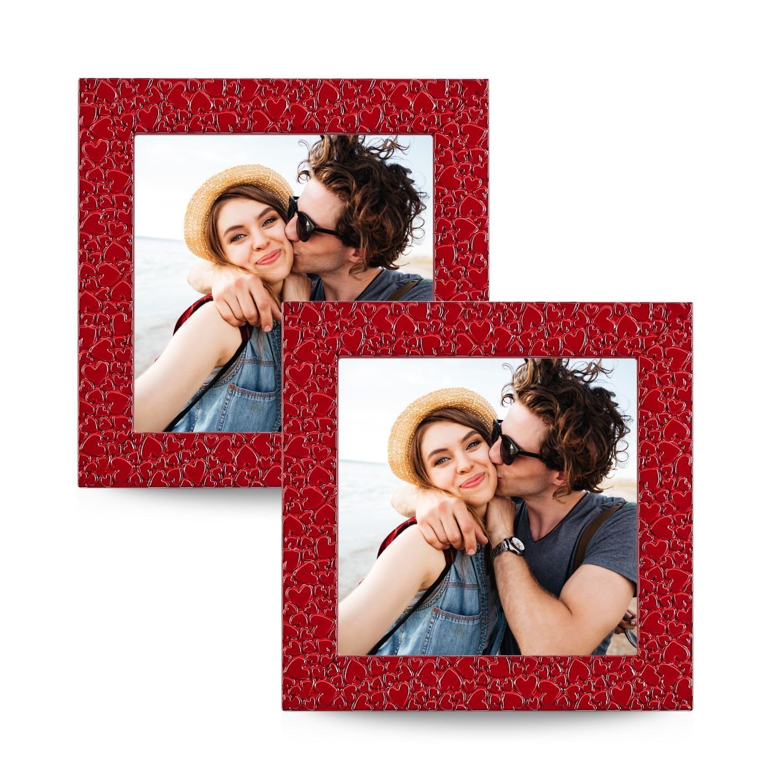 artemisia cornici – Cornice Artigianale Set 2 13x13 cm in Legno Laccato Rosso con Frontale Acrilico, Fantasia Cuoricini, Idea Regalo per San Valentino, Uso da Parete o da Appoggio, Made in Italy