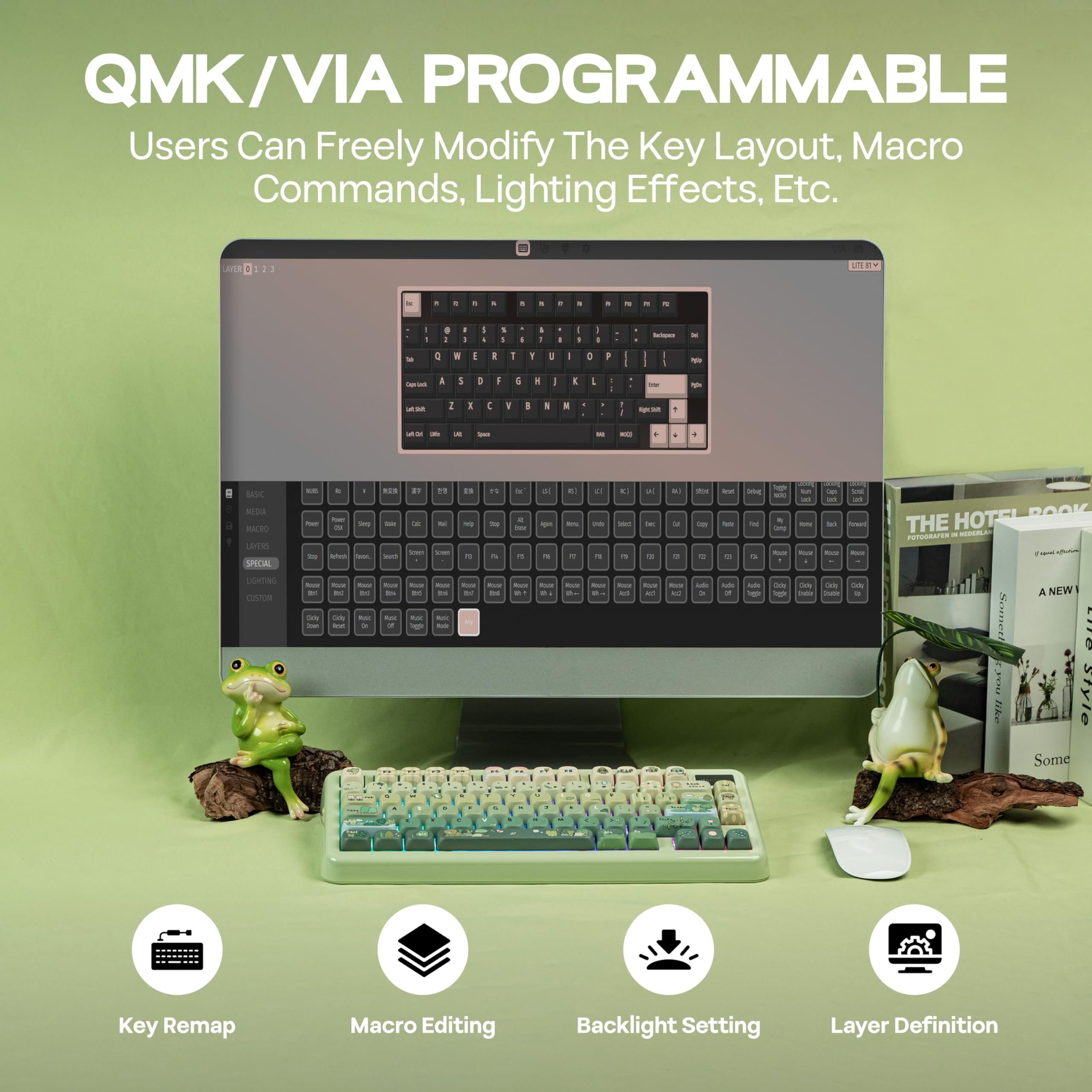 KiiBoom Phantom81 Lite - Teclado mecánico con 75% de junta, programable, QMK&VIA, teclado inalámbrico para juegos, retroiluminación RGB, carcasa ABS + tecnología UV, intercambiable en caliente para