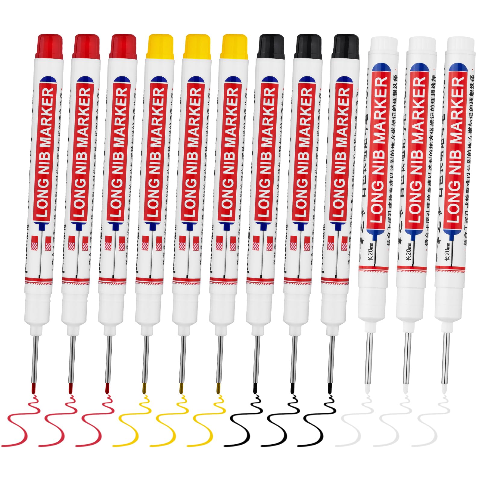 20 PCS Long Nib Marker,20mm Long Head Deep Hole Marker Pens,Longs Nose Markers,Waterproof Construction Markers Marking Tool,Permanent Markers Carpenter Ink marker Pens,Metal marking Pens,White — Amazon image 8