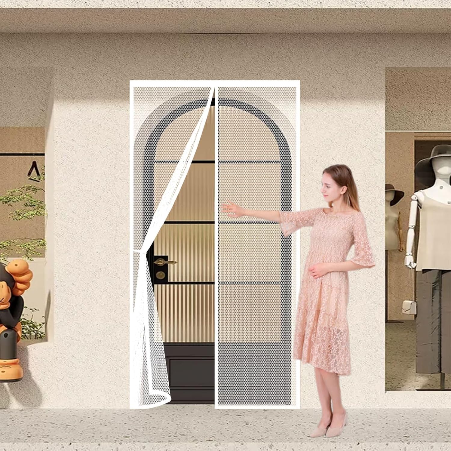 Custom Magnetic Screen Door For French, Sliding & Patio Doors - Reinforced Fiberglass Insect Mesh With Self-Sealing Magnets(85x200cm)