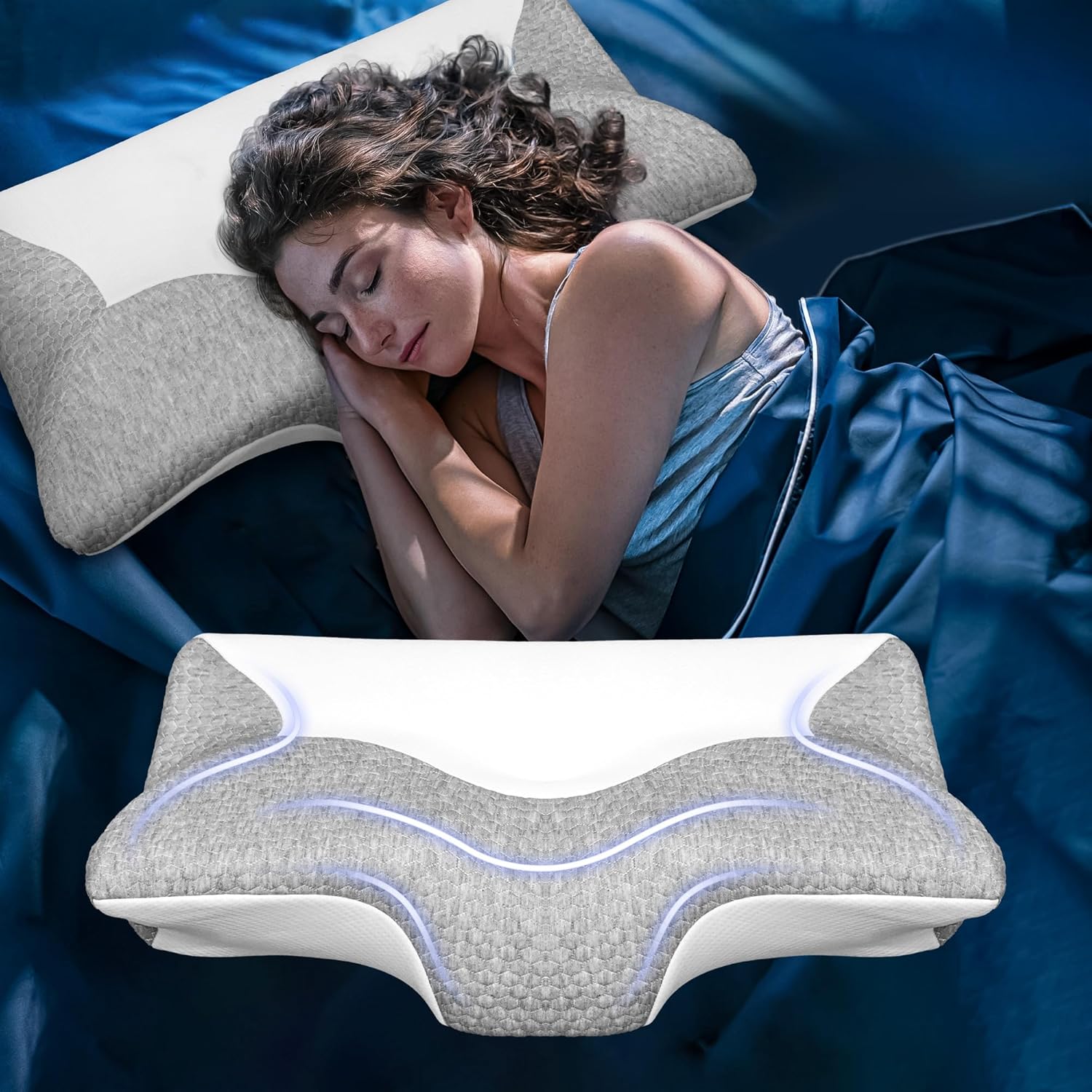 Memory Foam Cervical Pillow, Contour Pillows for Neck and Shoulder Pain, Ergonomic Orthopedic, Contoured Support Pillows for Side Back Stomach Sleepers