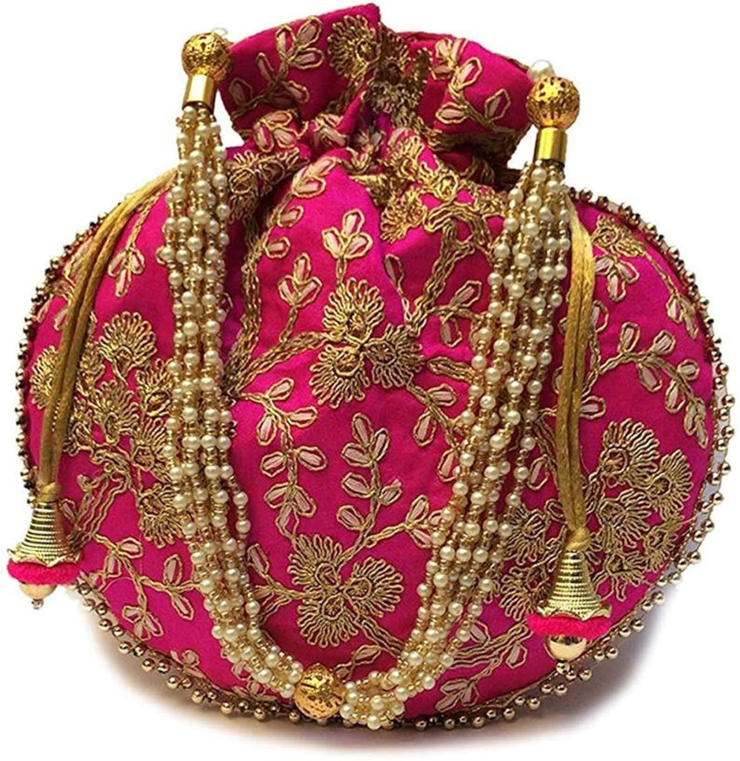 Embroidered Potli Silk Storage, Potli Pouches for Jewelleries Return Gift Bags, Women's Handbag Shagun Bags for Weeding, Engagement -1Pc (Pink)-image-14
