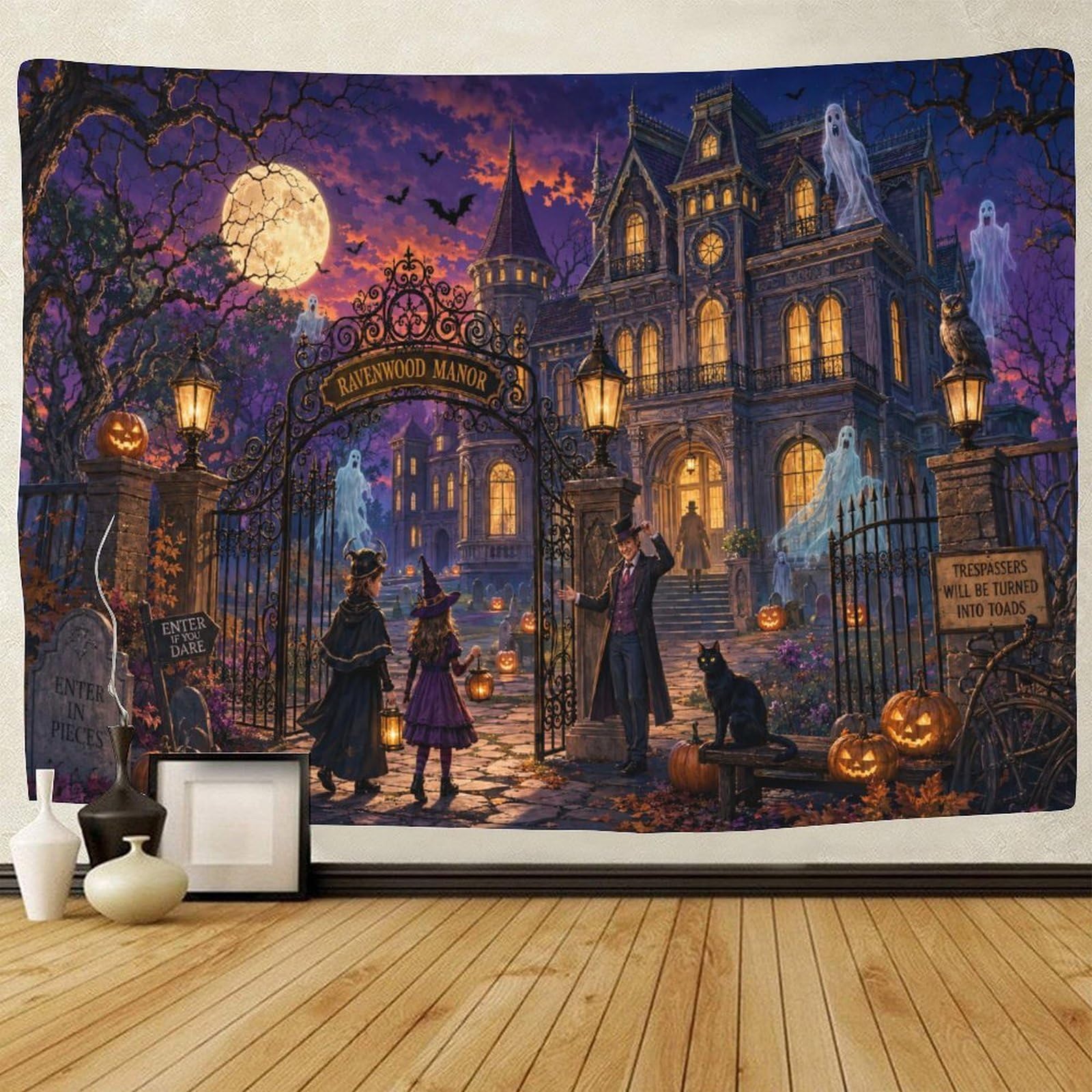ASDFGHJKLZA Gothic Halloween Haunted House Wall Tapestry Wall Art Decor 3D Print Horror Tapestries Poster Home Decoration Bedroom College Dorm 180cmx230cm