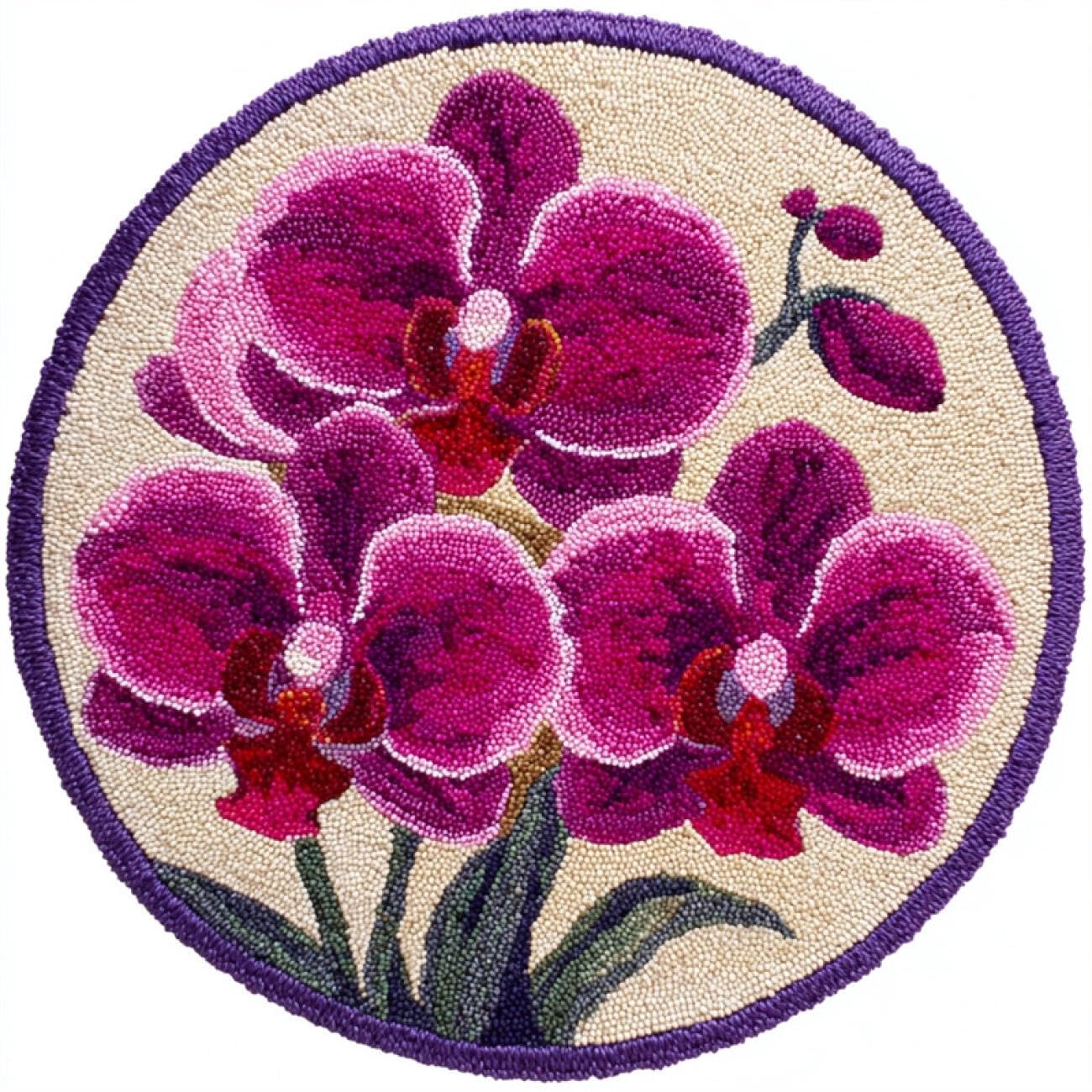 Kitquiver Rug Latch Hook Craft Kits Purple Phalaenopsis Orchid 60x60cm