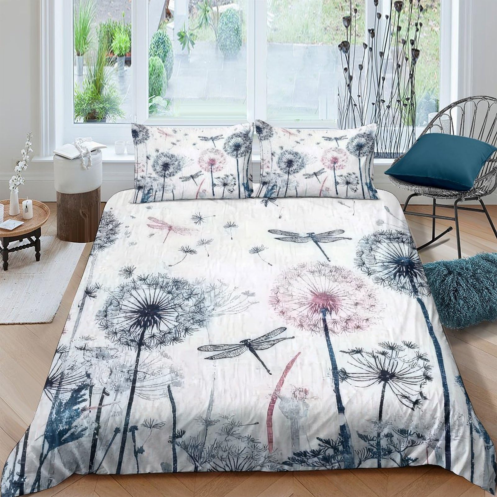 Ctjqhvkz Style-1 3D Printed Dandelion Flower Fitted Sheet Microfiber Soft Breathable Dragonfly Bed Cover For Bedroom Dorm Decor Single（135X200cm）