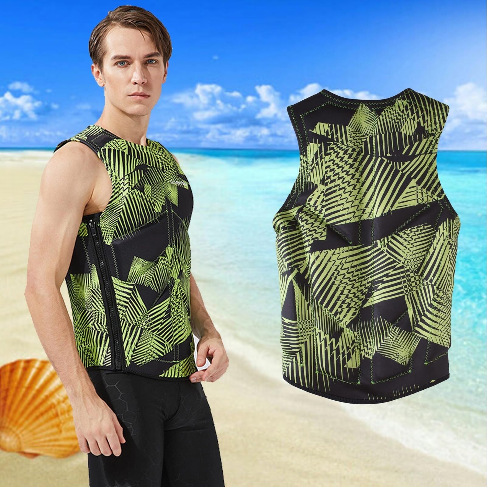 Swim Vest Adult Neoprene High Buoyancy Anti-Collision Side Zipper Swim Vest Water Sports Boating Fishing Kayaking Surfing Canoeing Rafting Outdoor Safety Gear Equipment